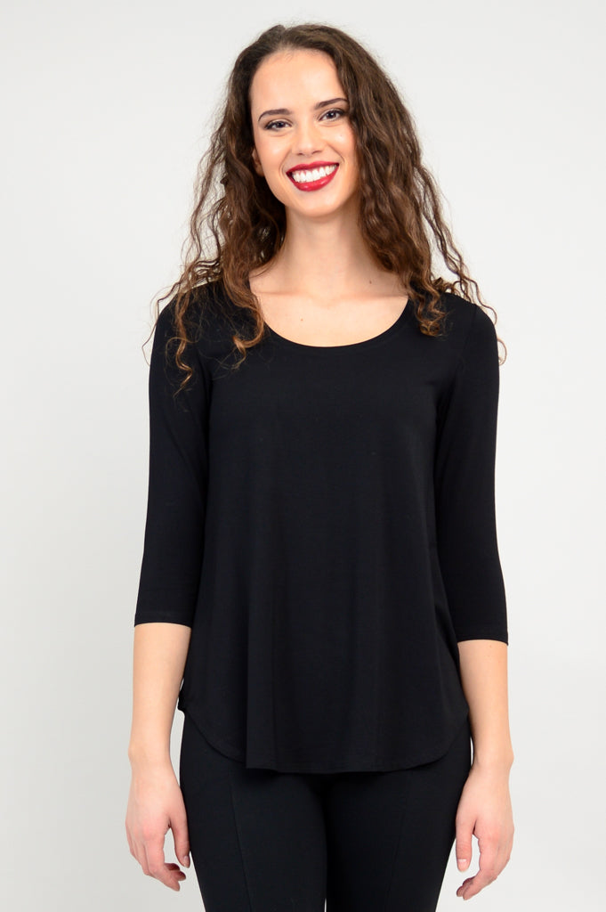Jazz 3/4 Sleeve Top for Women - Soft Bamboo Fabric Black Blouse - Perfect for Dance Classes, Concerts & Casual Wear