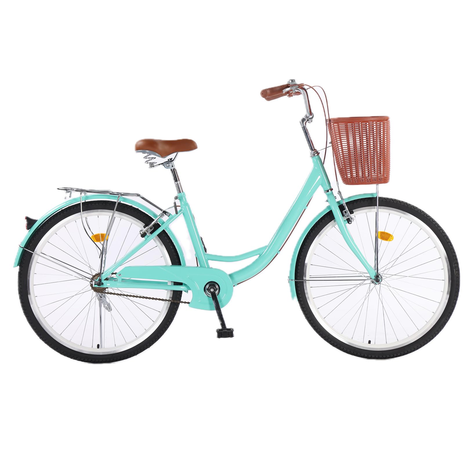 GARVEE 26 Inch Women's Beach Cruiser Bike with Basket - 1 Speed Step-Through Commuter Bicycle for Adults, Adjustable Seat & Comfortable Frame, Green - Perfect for Beach Rides, City Commuting & Leisure Cycling