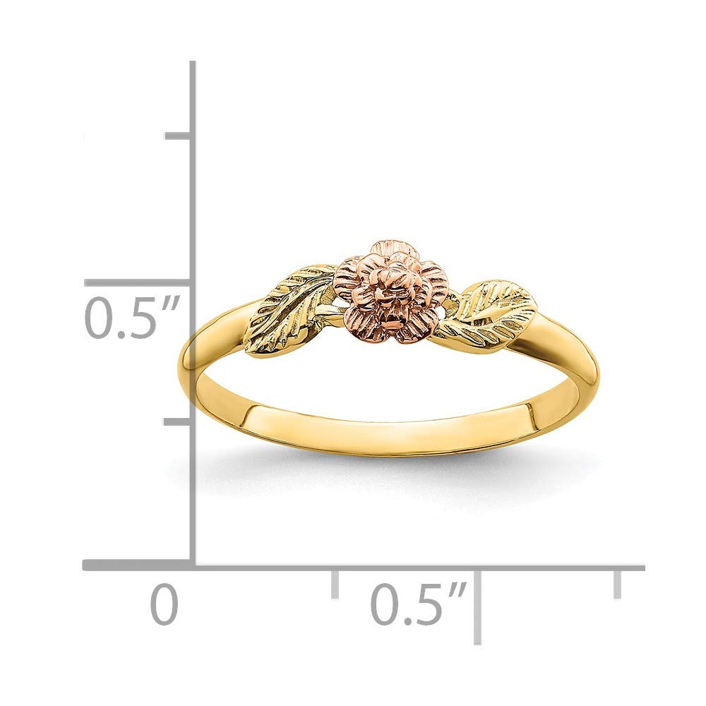 14K Yellow Gold Two-Tone Diamond-Cut Leaf Flower Ring Band for Women - Elegant Nature-Inspired Jewelry for Weddings, Anniversaries & Special Occasions