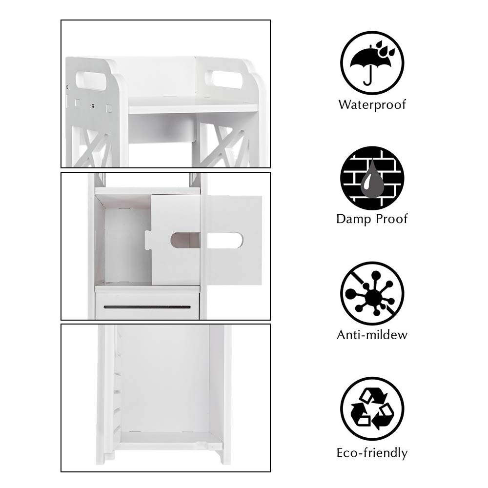 Waterproof Bathroom Floor Cabinet - 7.09 x 7.87 x 31.49 Inch Multi-Compartment Storage Organizer Rack (Style B) for Bath Towels, Toiletries & Cleaning Supplies - Perfect for Small Bathrooms, Laundry Rooms & Closets