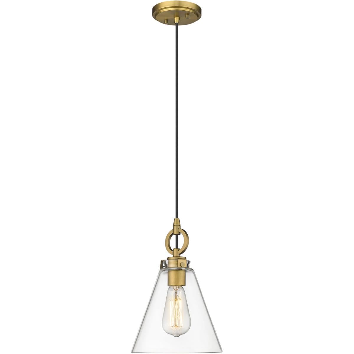 Z-Lite 3034P8-RB Harper 1-Light Pendant Light Fixture, 100W Rubbed Brass Finish - Perfect for Kitchen Island, Dining Room, or Entryway Lighting