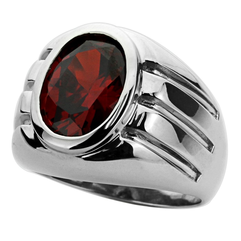 Sterling Silver Oval Cut Simulated Garnet CZ Domed Men's Ring 11MM (Size 8-15) - Perfect for Weddings, Anniversaries, and Everyday Elegance