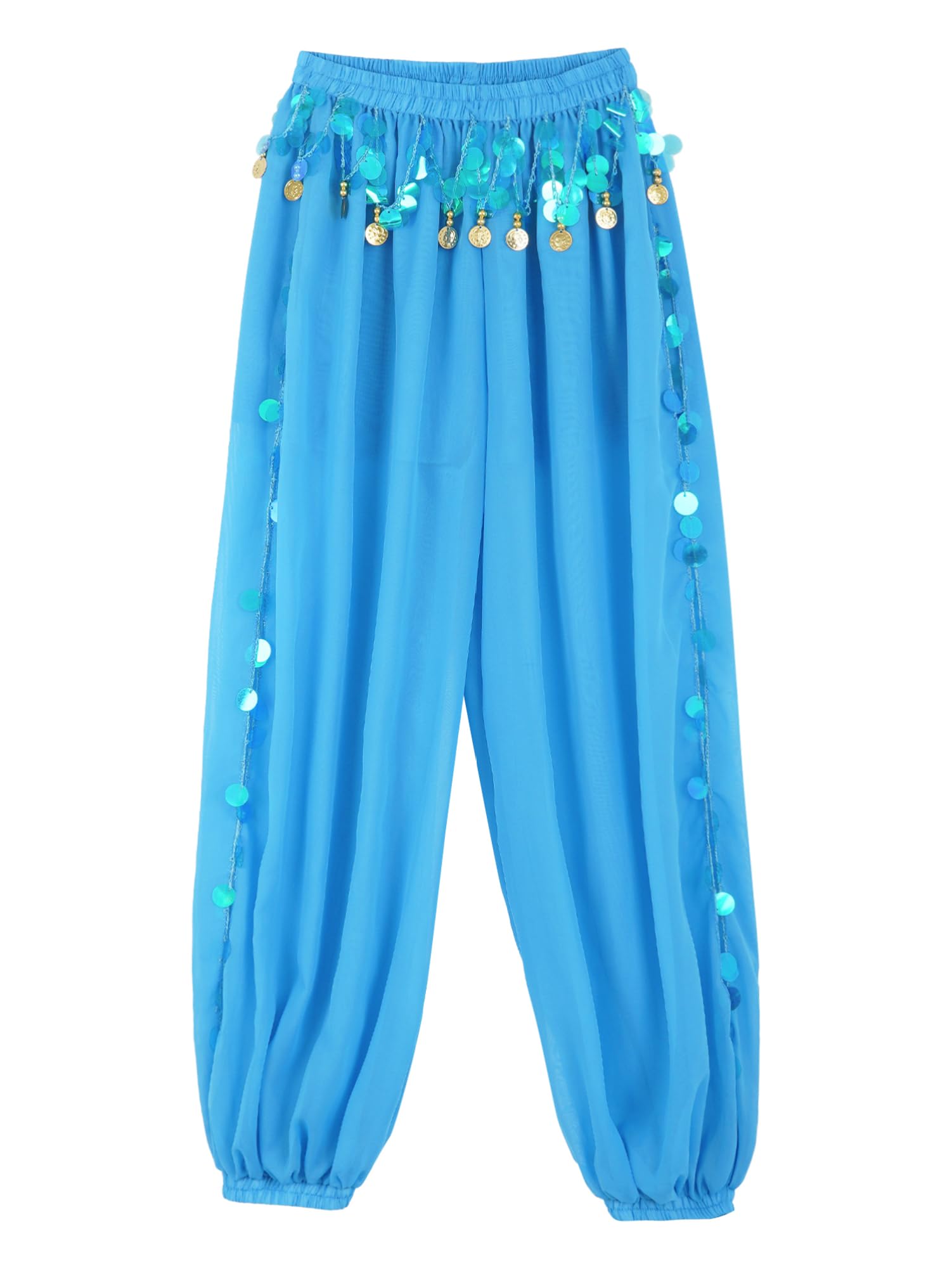JEYPINMI Women's Belly Dance Bloomers with Coins - Lantern Pants for Indian Dance Costume, Perfect for Performances, Yoga, and Festivals