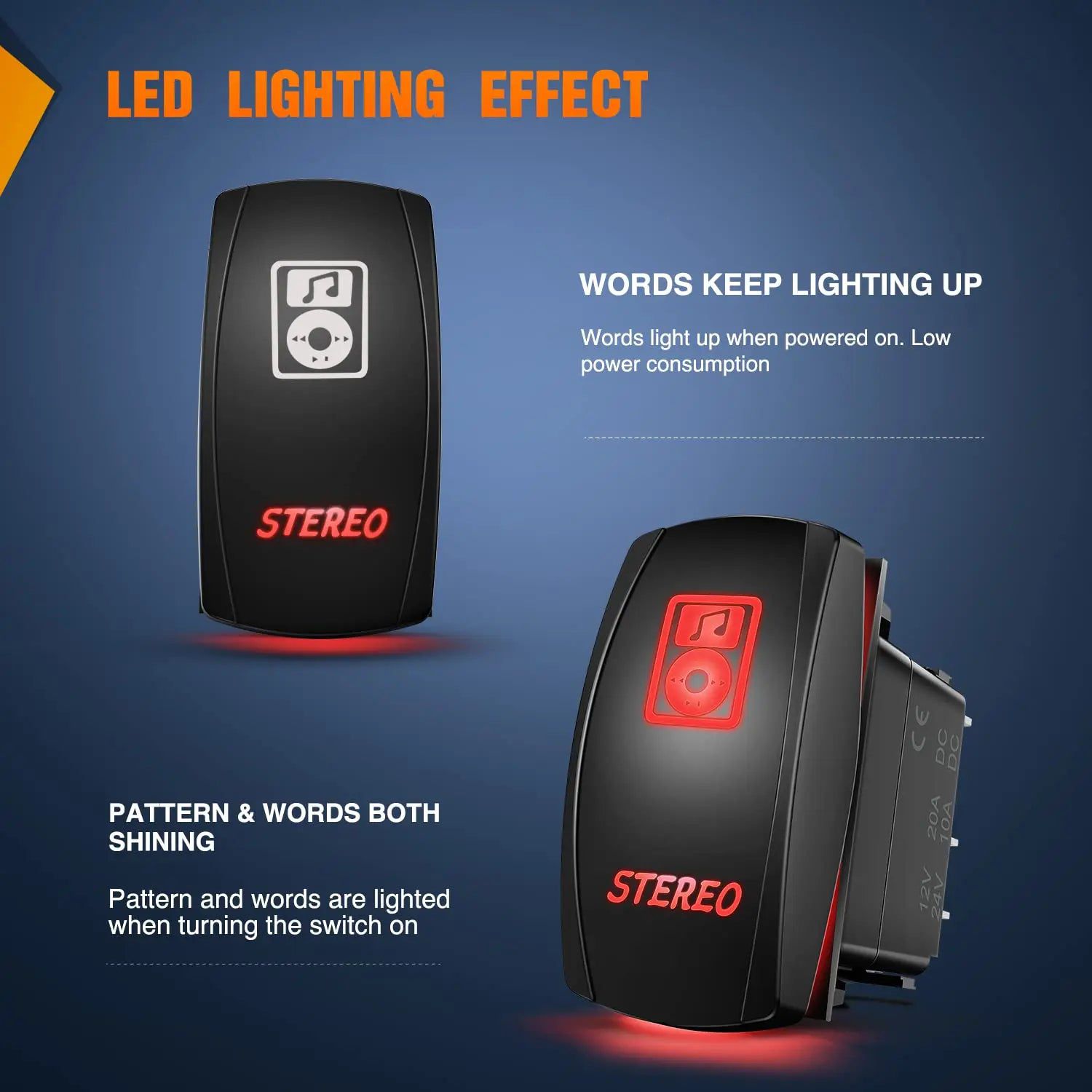 5Pin Laser On/Off Stereo Rocker Switch Red - Durable Toggle Switch for Car Audio, Marine, and Industrial Equipment