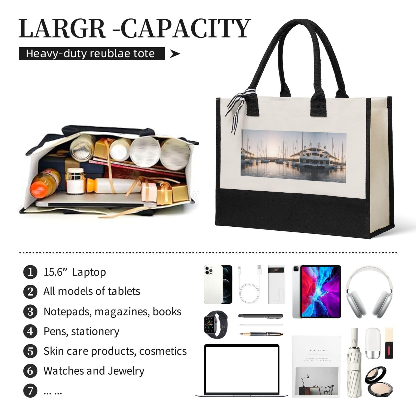 DRTGEDS Premium Large Canvas Tote Bag - Reusable Grocery Shopping Bag with Sturdy Handles | Perfect for Golf, Yacht Club, Beach & Holiday Gifts (Christmas, Birthday)