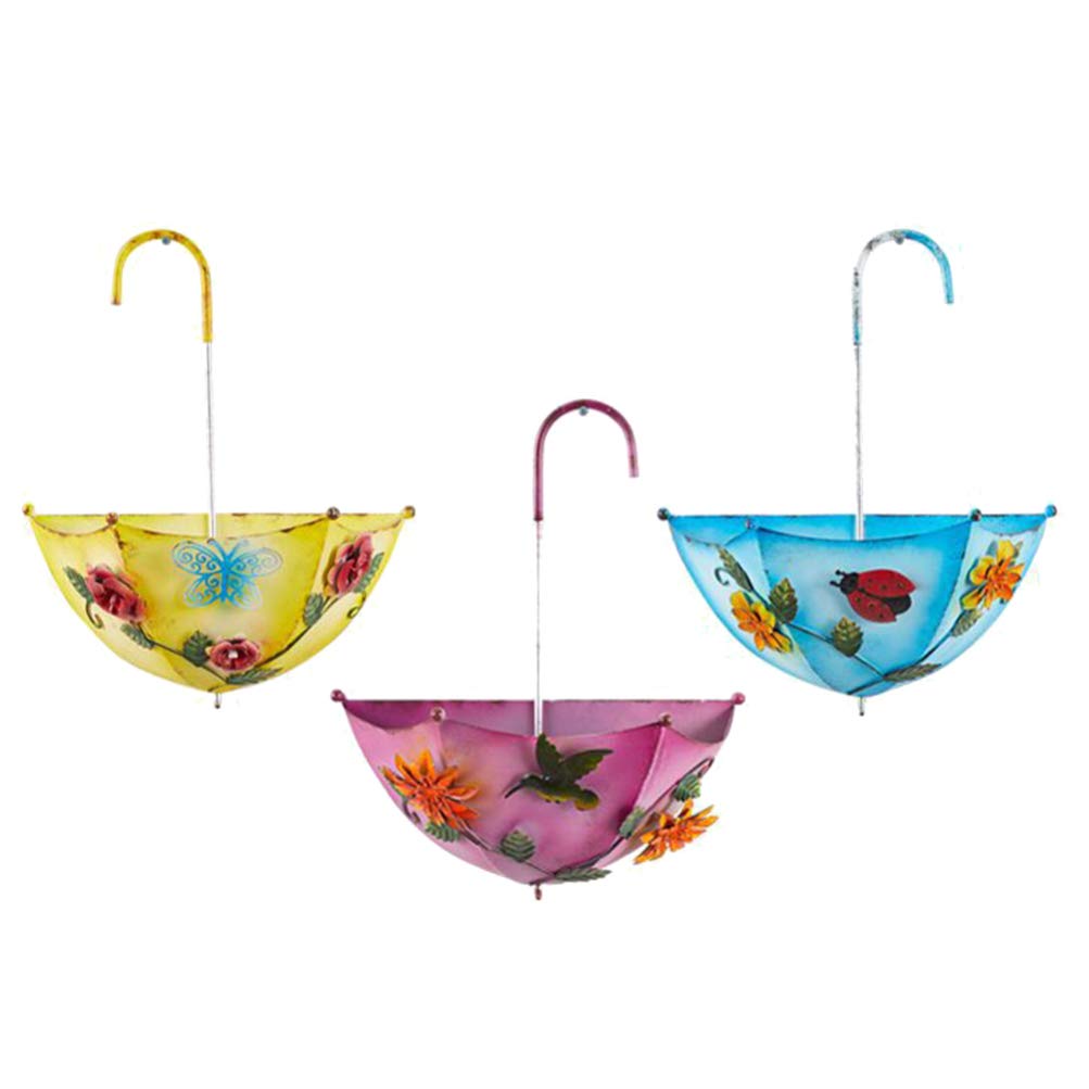 Umbrella Shaped Metal Hanging Flower Pot - Cabilock Iron Wall Planter Bucket for Garden, Balcony, Patio & Fence Decor | Random Color | Perfect for Outdoor Vertical Gardening & Small Space Decoration
