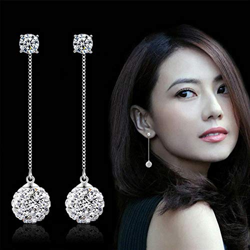 2019 Women's 925 Sterling Silver Long Dangle Earrings with Zircon Crystals - Elegant Drop Earrings for Parties, Weddings & Evening Events