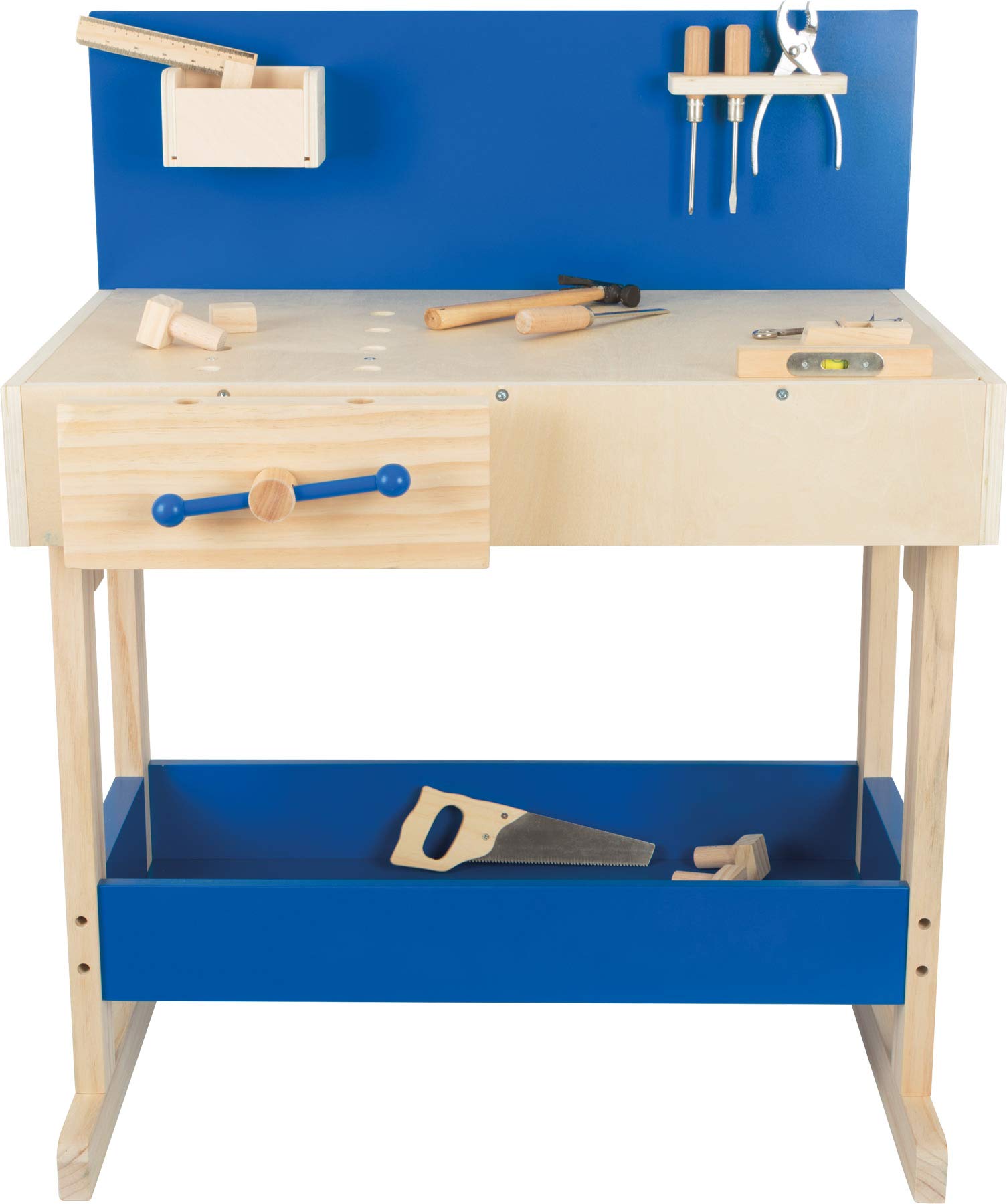Natural and Blue Wooden Workbench for Kids Ages 8+ | Large Worktop with Tools Included | Perfect for DIY Projects, Woodworking, and STEM Learning Activities