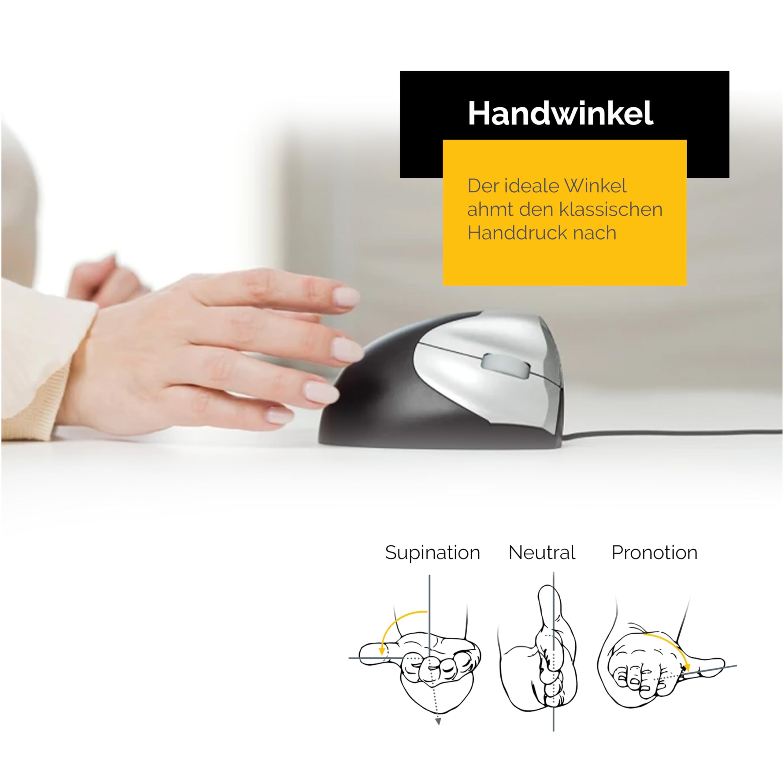R-Go Tools RGOEZML Minicute EZ Evolution Vertical Ergonomic Mouse (Right-Handed, Black/Silver) - Perfect for Office Work, Gaming & Reducing Wrist Pain