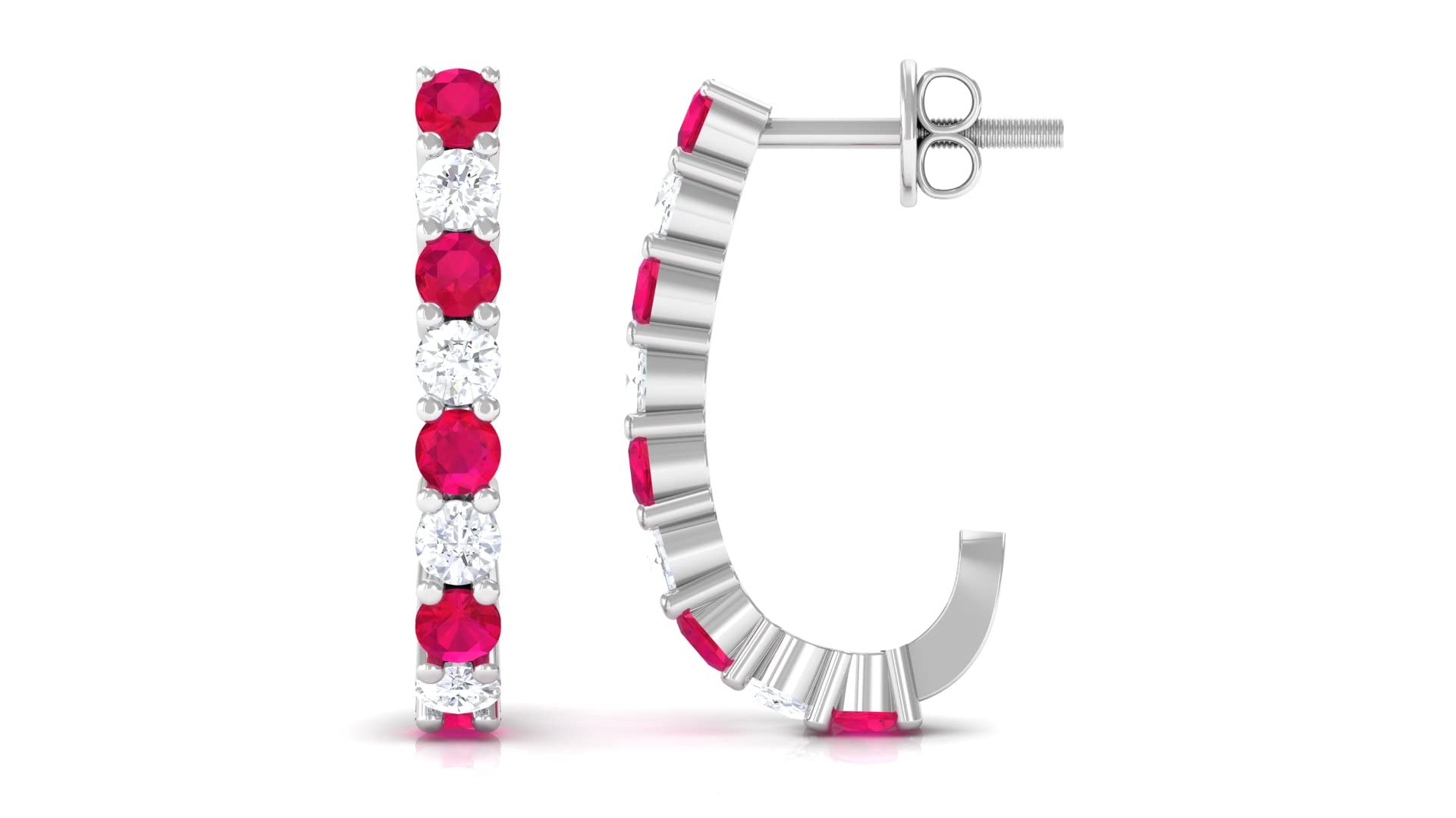 Natural AAA Certified Ruby Hoop Earrings with Moissanite - Screw Back Stud Earrings for Women | Perfect Gift for Anniversary, Birthday & Special Occasions | Elegant Jewelry for Parties, Weddings & Date Nights
