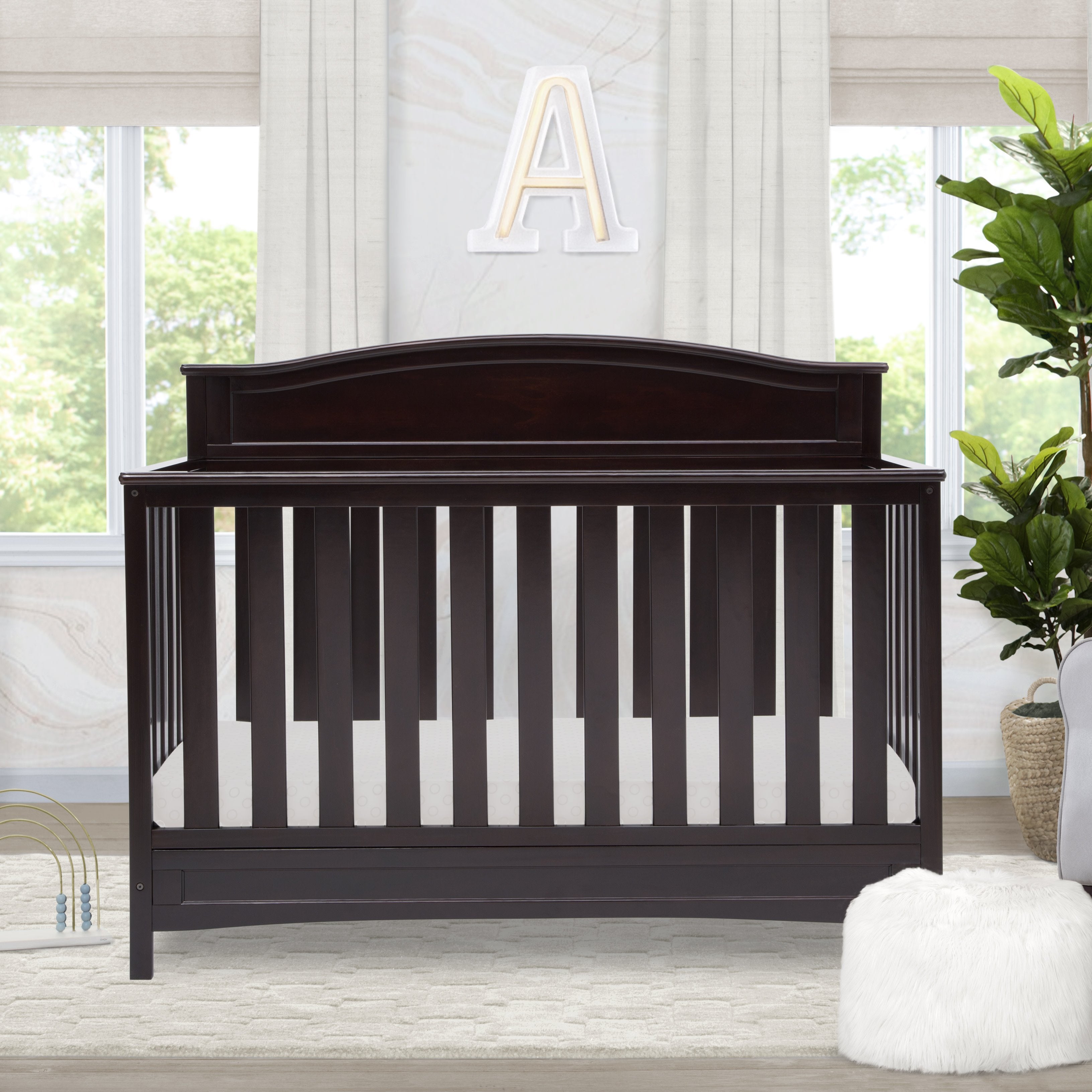 Emery Deluxe 6-in-1 Convertible Baby Crib - Toddler Bed, Daybed & Full-Size Bed - Modern Nursery Furniture for Newborns to Teens - Perfect for Small Spaces & Growing Families