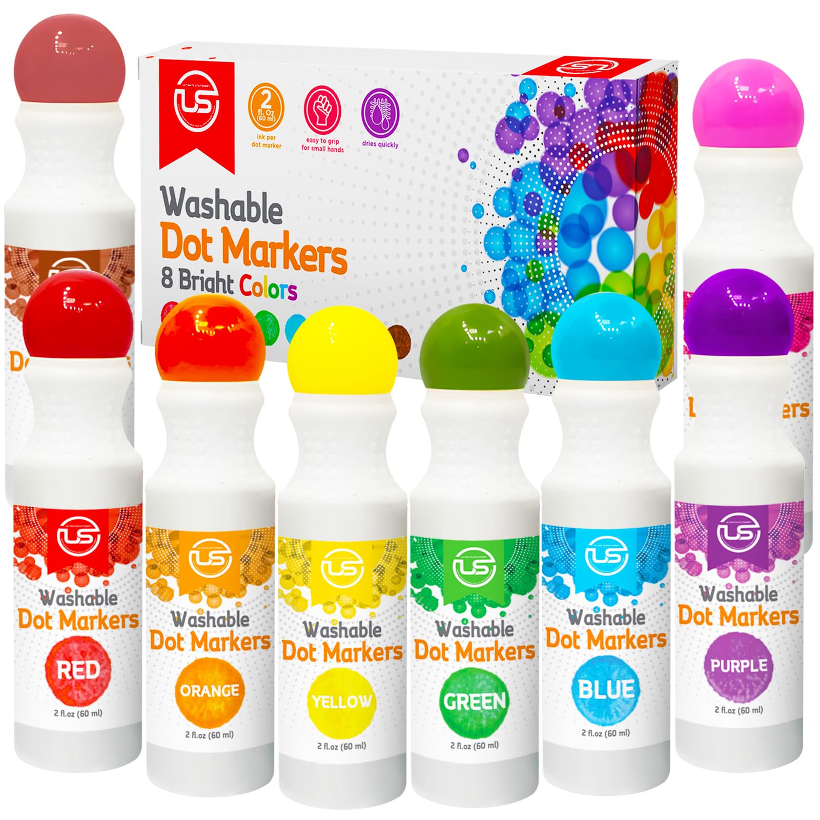 Washable Dot Markers for Kids - 8 Vibrant Colors, Bingo Daubers & Dot Art Supplies for Toddler Arts and Crafts | Perfect for Classroom Activities, Birthday Parties & Creative Play