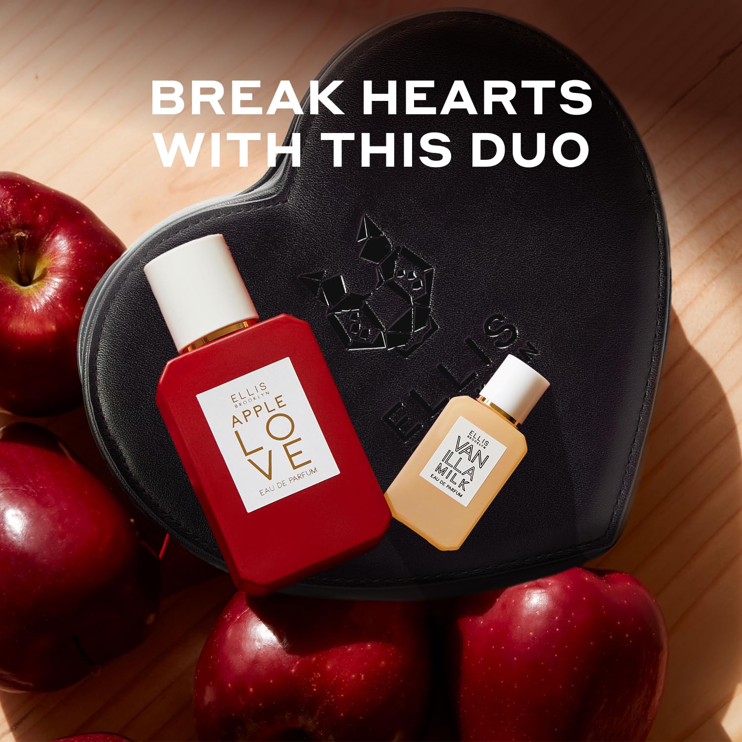 Ellis Brooklyn HEARTBREAKER Perfume Gift Set - 50mL APPLE LOVE Eau De Parfum & 7.5mL VANILLA MILK Eau De Parfum with Black Heart Bag | Romantic Date Night, Anniversary Gift for Her, Valentine's Day Present