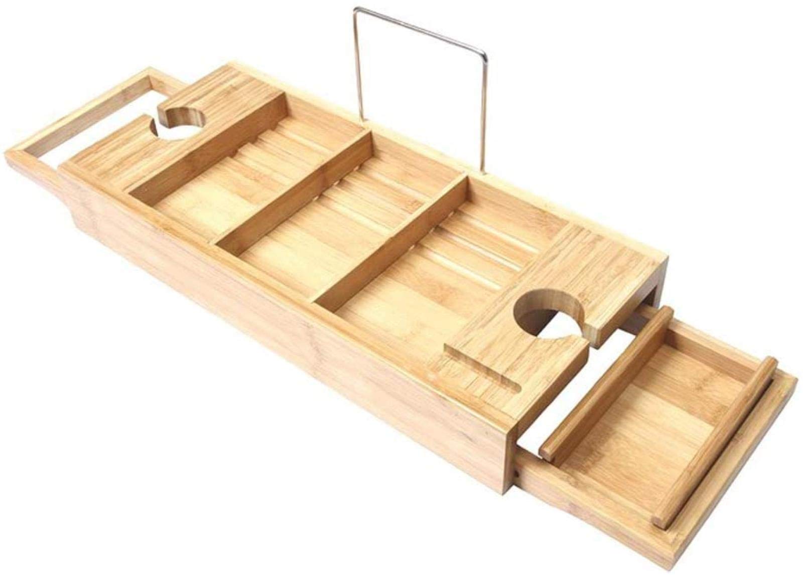 Premium Wooden Bathtub Caddy Tray with Wine Glass & Book Holder - Adjustable Bath Organizer for Phone, Tablet, Relaxing Spa Experience