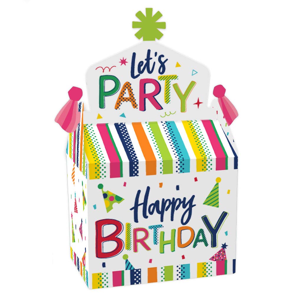 Cheerful Happy Birthday Treat Box Party Favors - Set of 12 Colorful Goodie Gable Boxes for Birthday Celebrations & Party Decorations