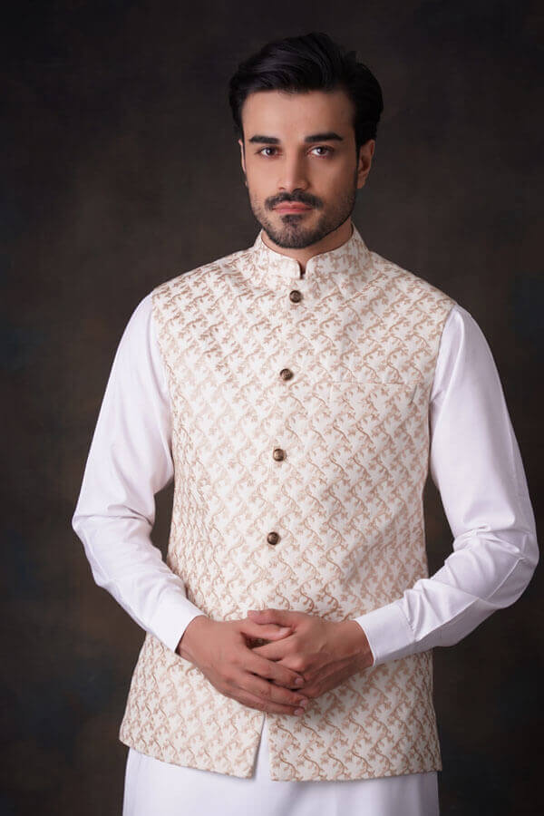 Classic Cream Embroidered Waistcoat Set for Men - Vintage Formal Vest Outfit for Weddings, Parties & Special Occasions