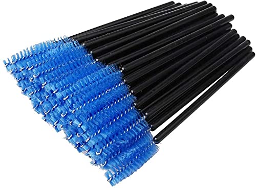 100 Disposable Mascara Wands Bulk - Eyelash & Eyebrow Spoolie Brushes for Lash Extensions, Makeup Application (Blue) - Perfect for Salons, DIY Beauty & Professional Makeup Artists