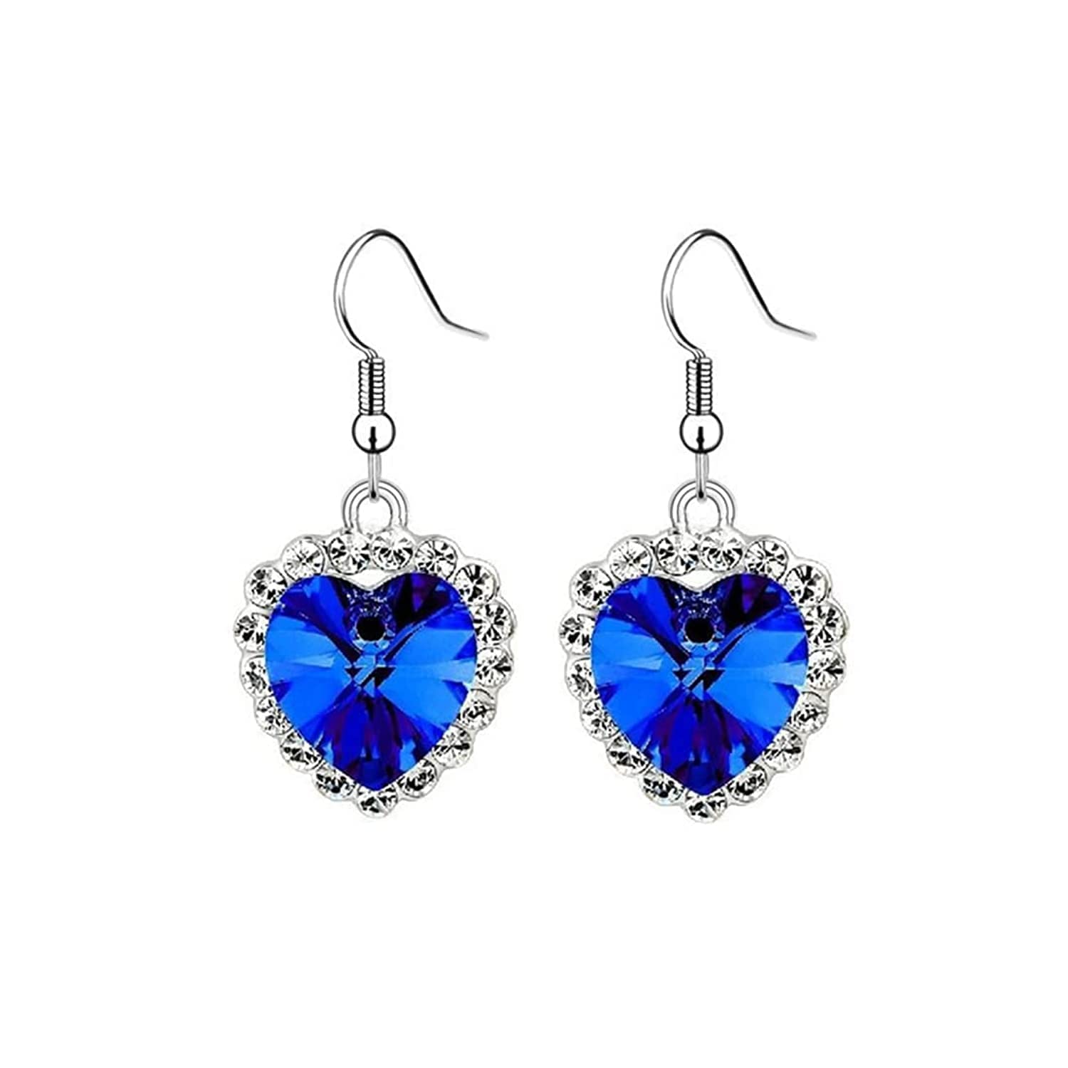 Valentine's Day Heart Shaped Crystal Drop Earrings for Women - Blue & White Sparkling Stone Dangle Earrings in Silver Tone | Romantic Gift for Girlfriend, Wife, Her | Perfect for Anniversary, Birthday, Valentine's Day Gifts | Elegant Jewelry for Date Night, Wedding, Party & Special Occasions