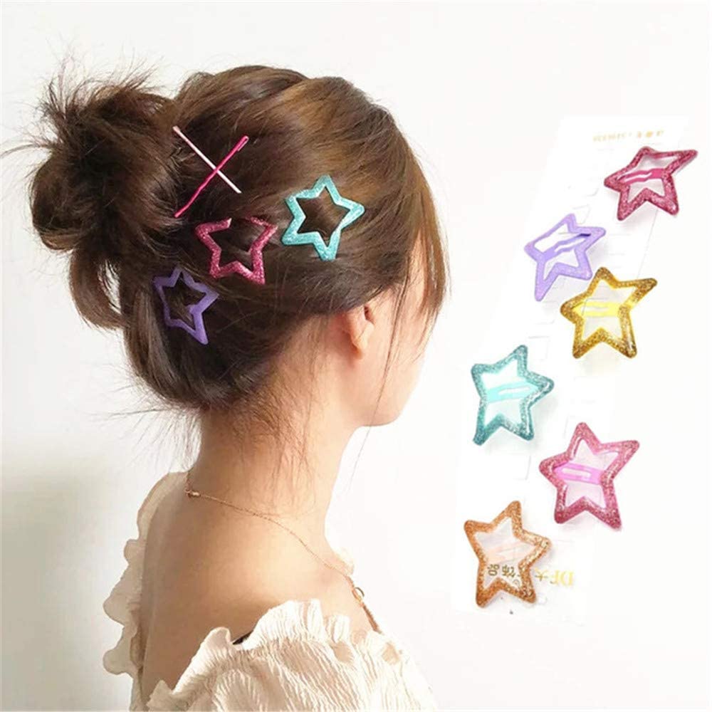 PLUCKET® 10-Piece Multicolor Glitter Star Hair Clips Set - Non-Slip Barrettes & Tic Tac Clips for Baby Girls, Teens & Women - Perfect for School, Parties, Weddings & Daily Hairstyling