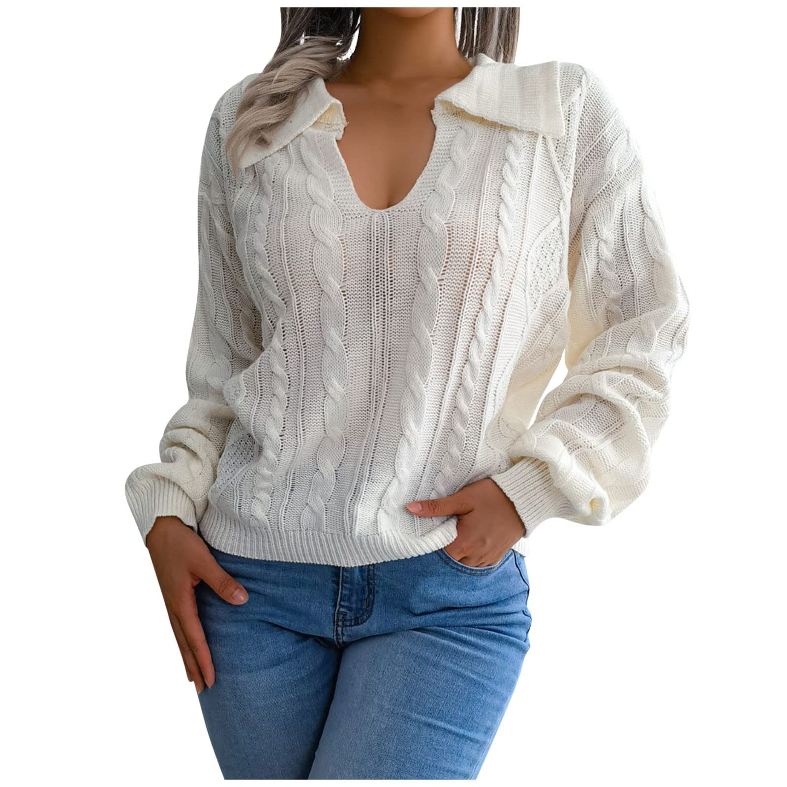 JJHAEVDY Women's Long Lantern Sleeve Blouse - Waffle Knit Flowy Top with Frill Trim, Solid Color Casual Shirt Sweater for Office, Date Night & Fall Outfits