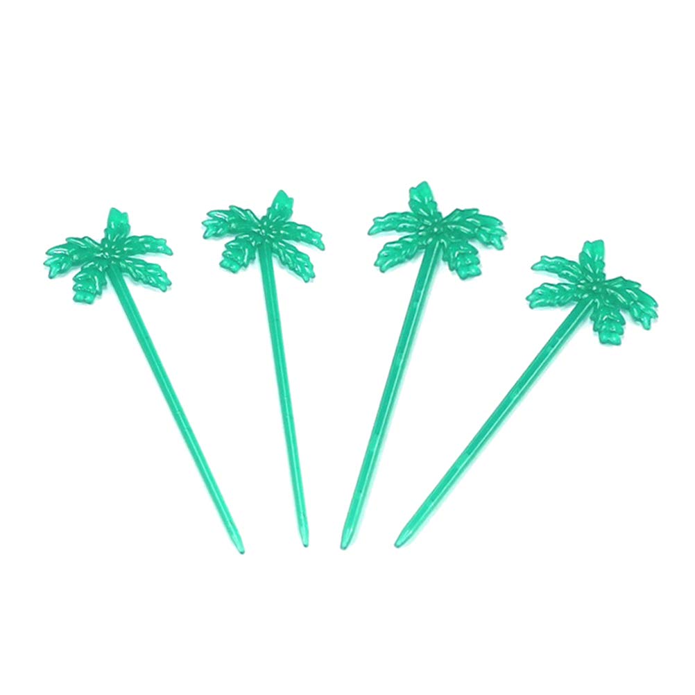 DOITOOL 100pcs Plastic Fruit Picks - Palm Tree Cake Toppers for Cupcakes, Wedding, Birthday Party Decorations | Tropical Party Supplies for Desserts, Cocktails & Fruit Platters