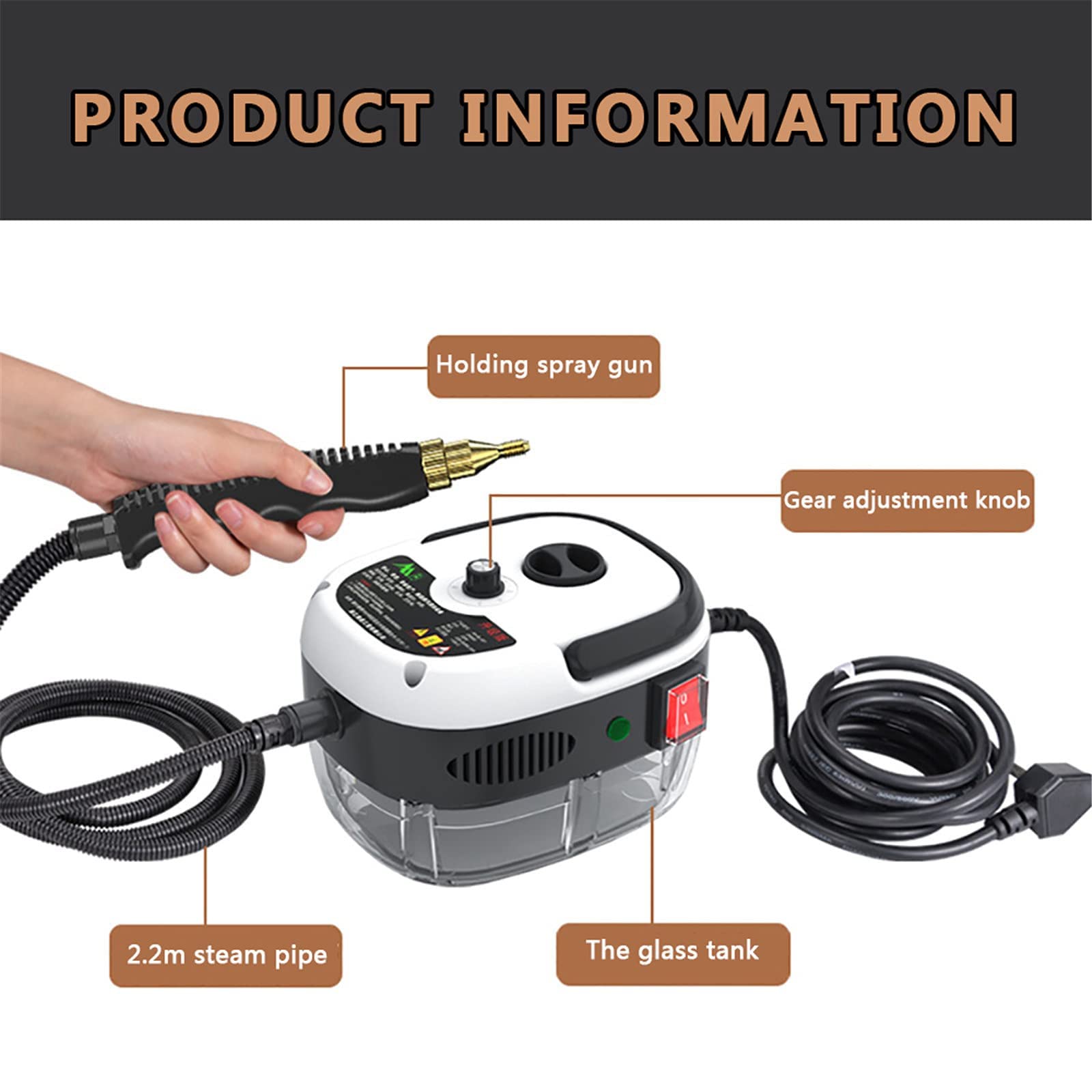 2500W High-Power Handheld Steam Cleaner with 1000mL Tank - Portable Steam Cleaning Machine for Kitchen, Bathroom, Car Seat & Home Deep Cleaning - White (Ideal for Removing Grease, Stains & Bacteria)