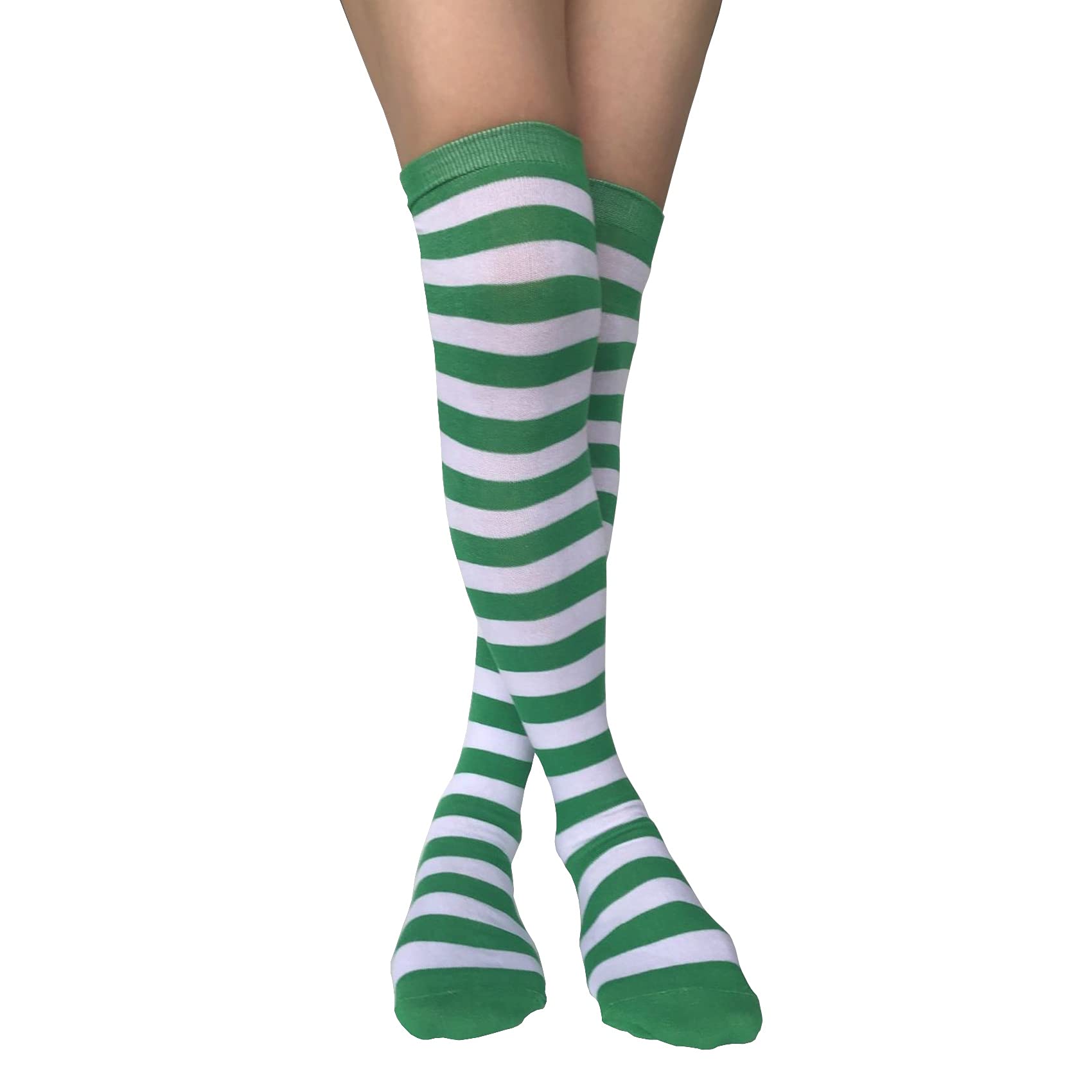 Women's Striped Thigh High Socks - Cotton Warm Over Knee Stockings, Extra Long Leg Warmers for Winter, Cosplay & Goth Style - Perfect for Cold Weather, Halloween Costumes & Fashion Outfits (LW-3)