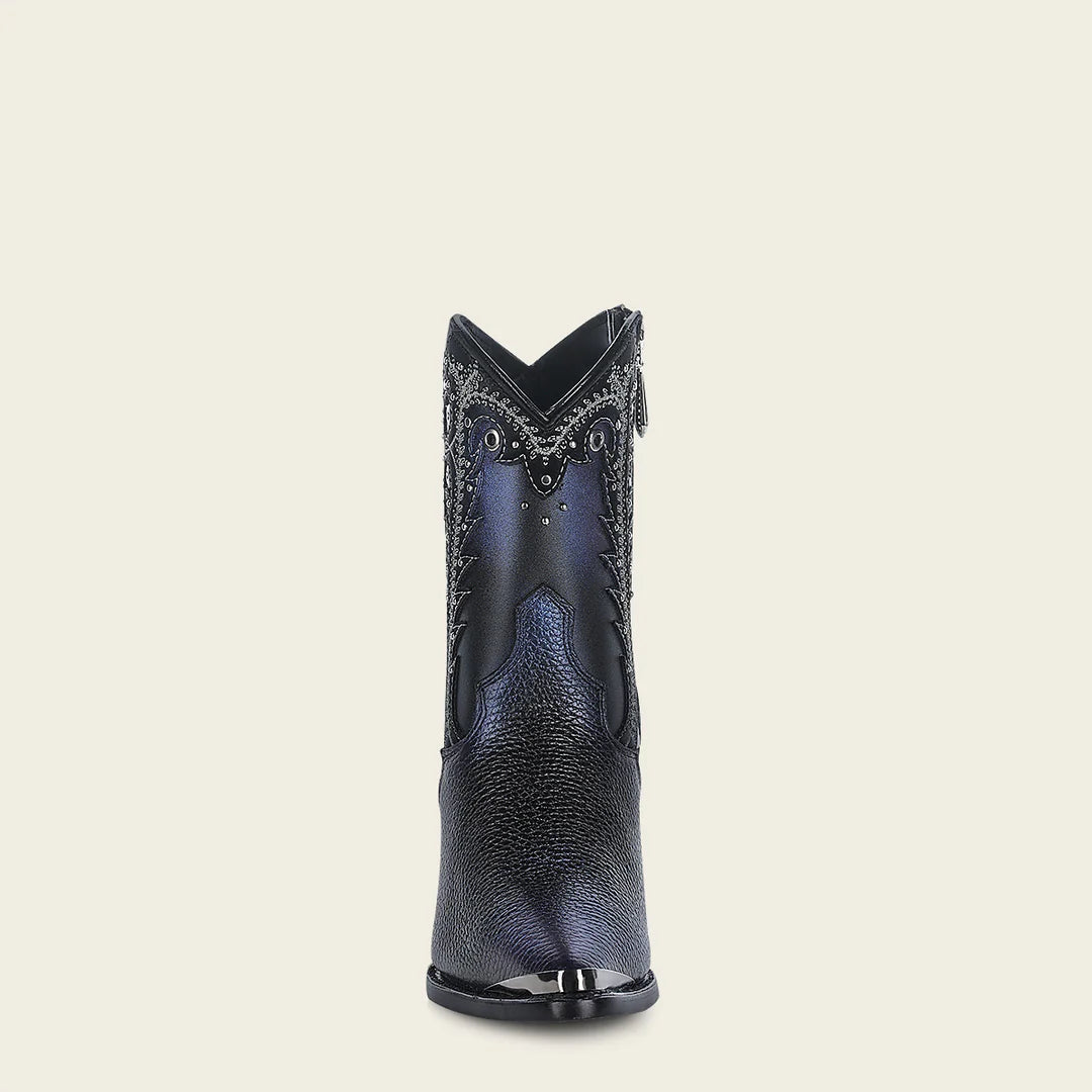 **Women's Cuadra Black Western Cowgirl Ankle Boots - Genuine Cowhide Leather - Perfect for Rodeo, Country Dancing & Casual Wear**