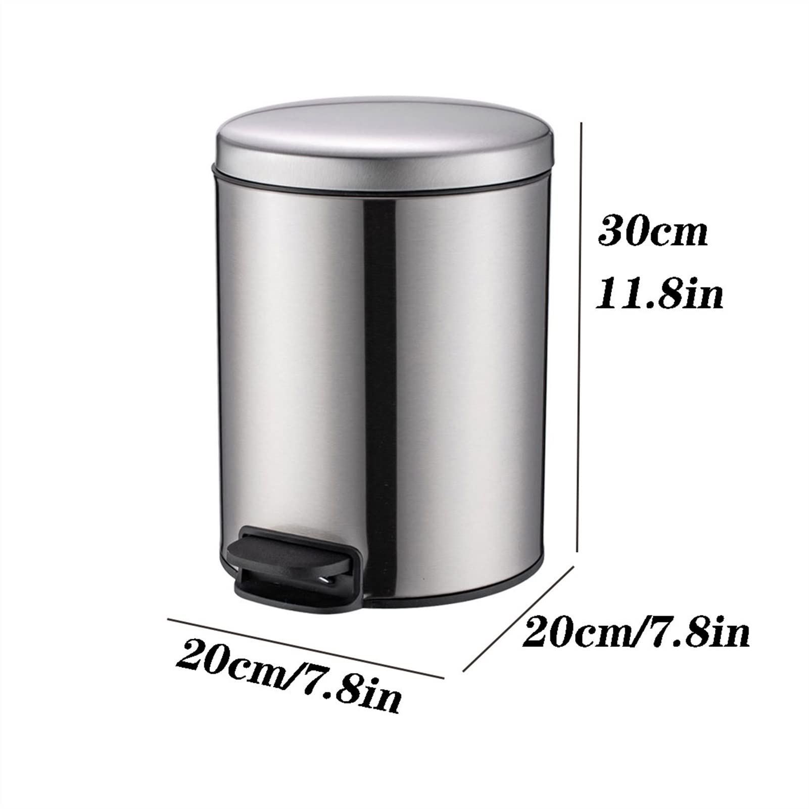 Stainless Steel Foot Pedal Trash Can 5L/7L/12L - Touchless Bathroom, Kitchen & Living Room Garbage Bin with Lid | Perfect for Home, Office & Commercial Use (7L Size)