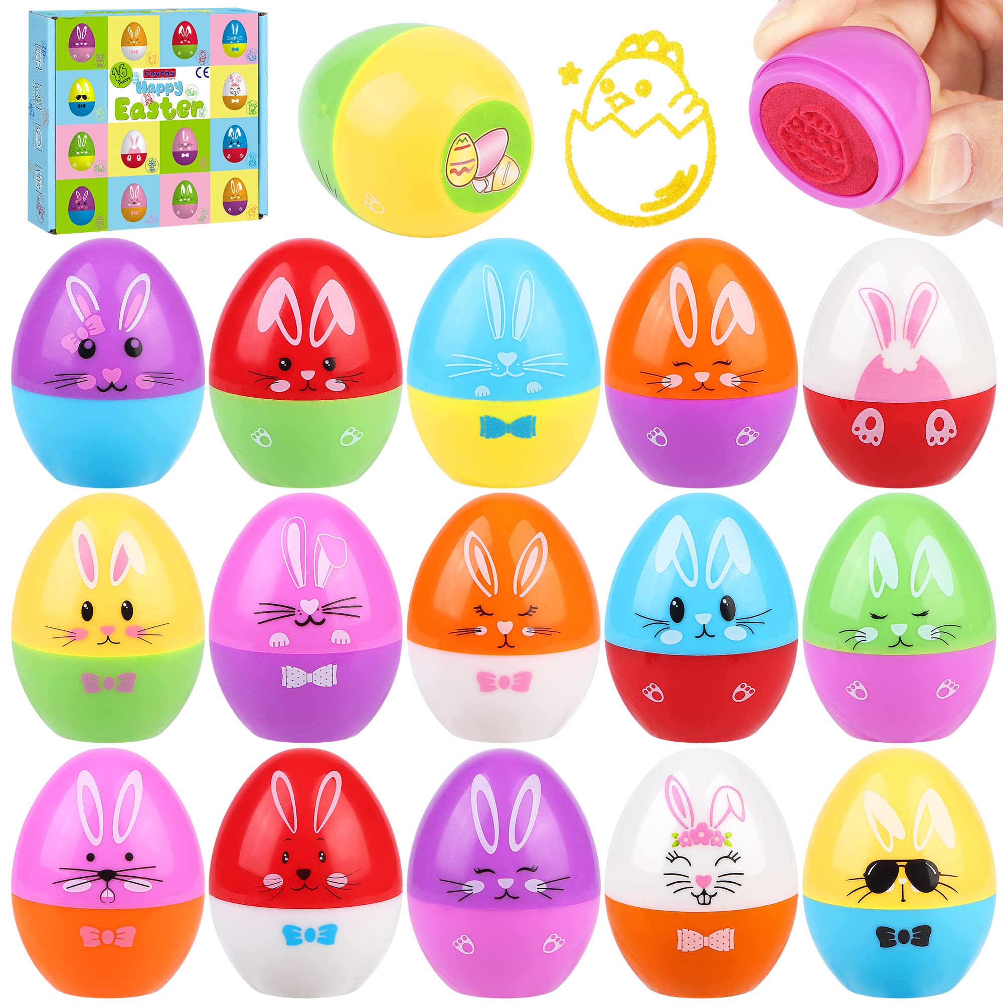 Fovths 16-Piece Self-Inking Easter Egg Stamp Set - DIY Decorating Stamps for Easter Party Favors, Basket Stuffers & Egg Hunts | Perfect for School Crafts & Holiday Celebrations