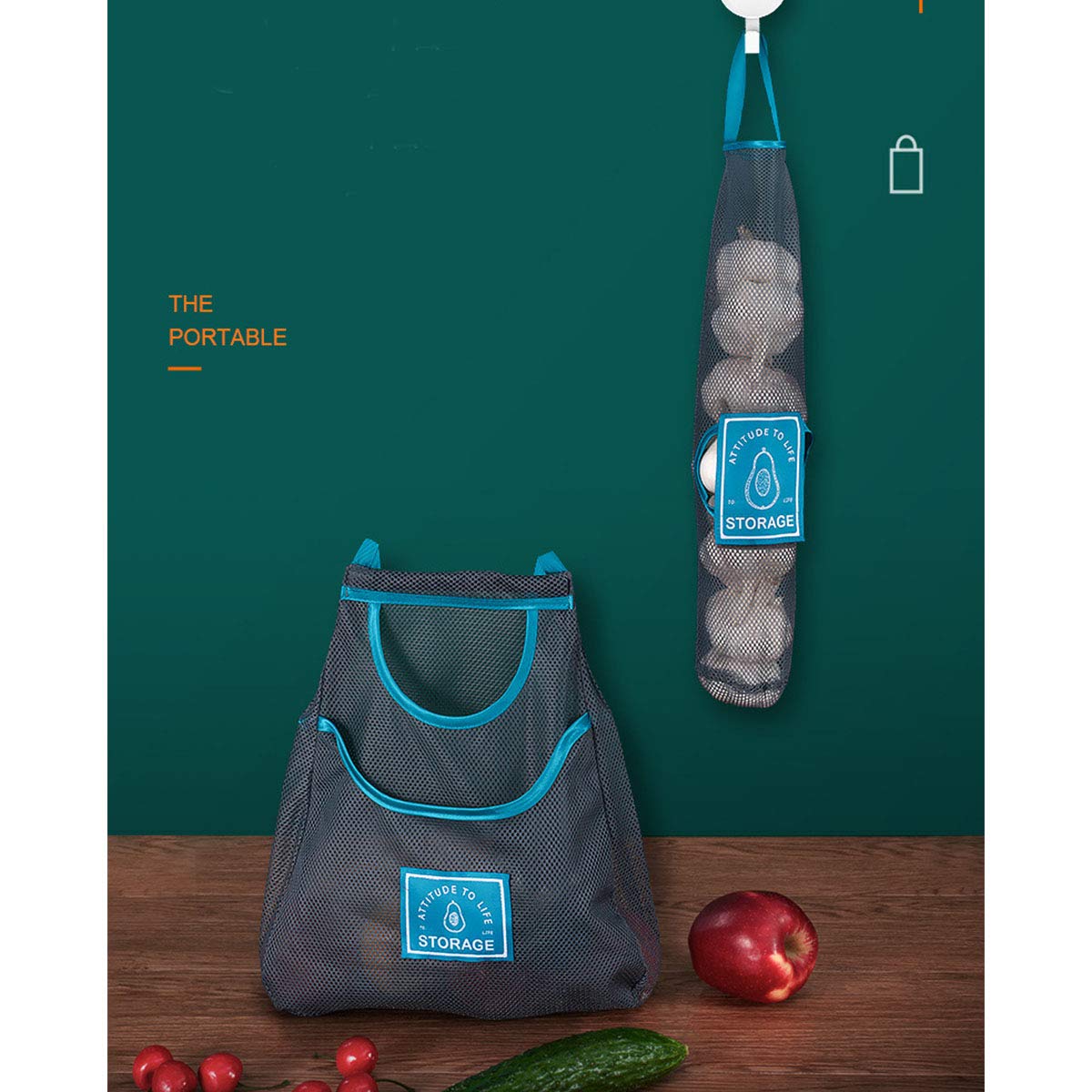 4-Pack Large Mesh Produce Bags - Washable & Reusable Hanging Storage for Fruits, Vegetables, Garlic, Onions, Potatoes | Perfect for Kitchen, Pantry Organization & Farmers Market Shopping
