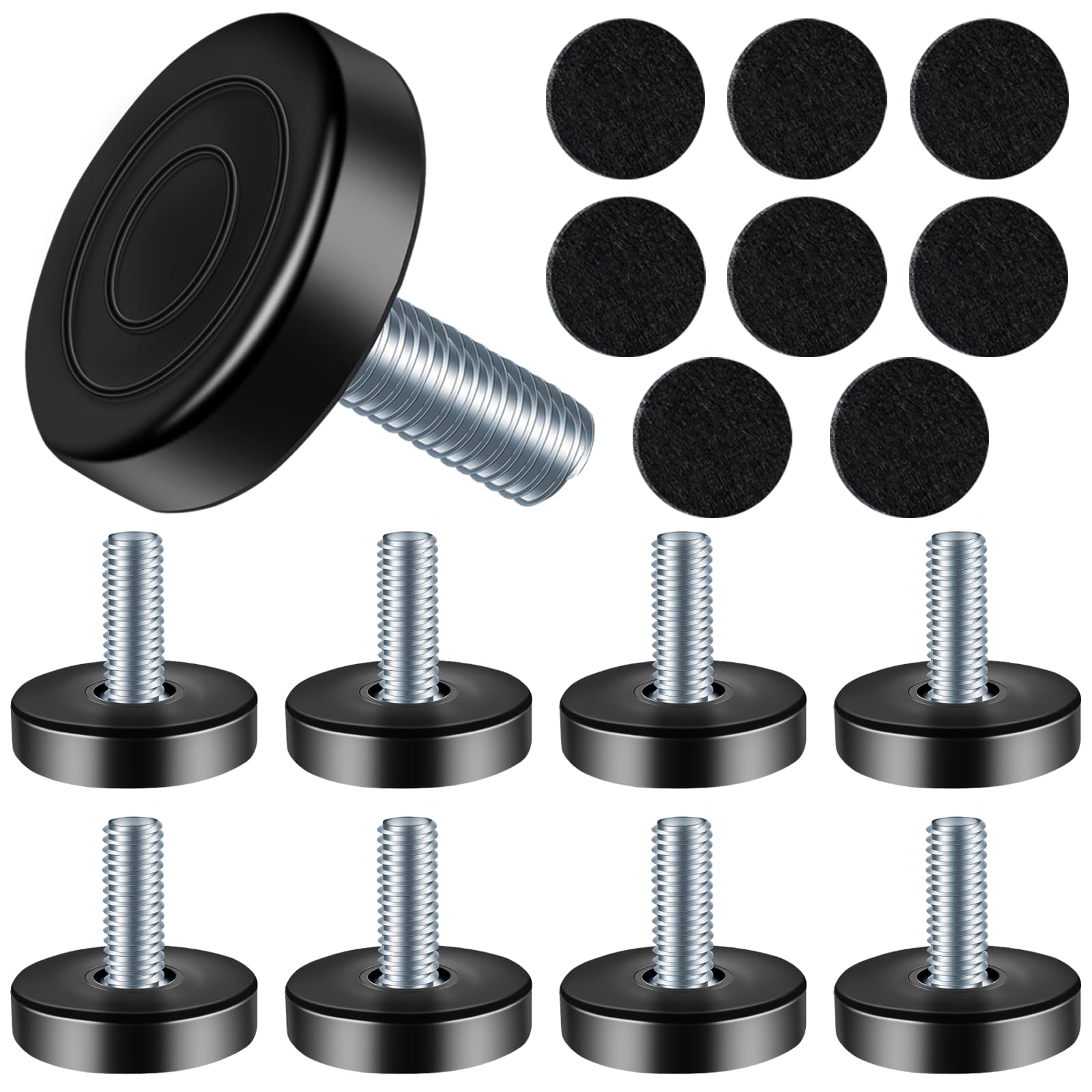 8 Pack M8 Thread Adjustable Furniture Leveling Feet - Heavy Duty Furniture Leg Levelers for Sofa, Table & Cabinet - Perfect for Uneven Floors & Home Office Setup