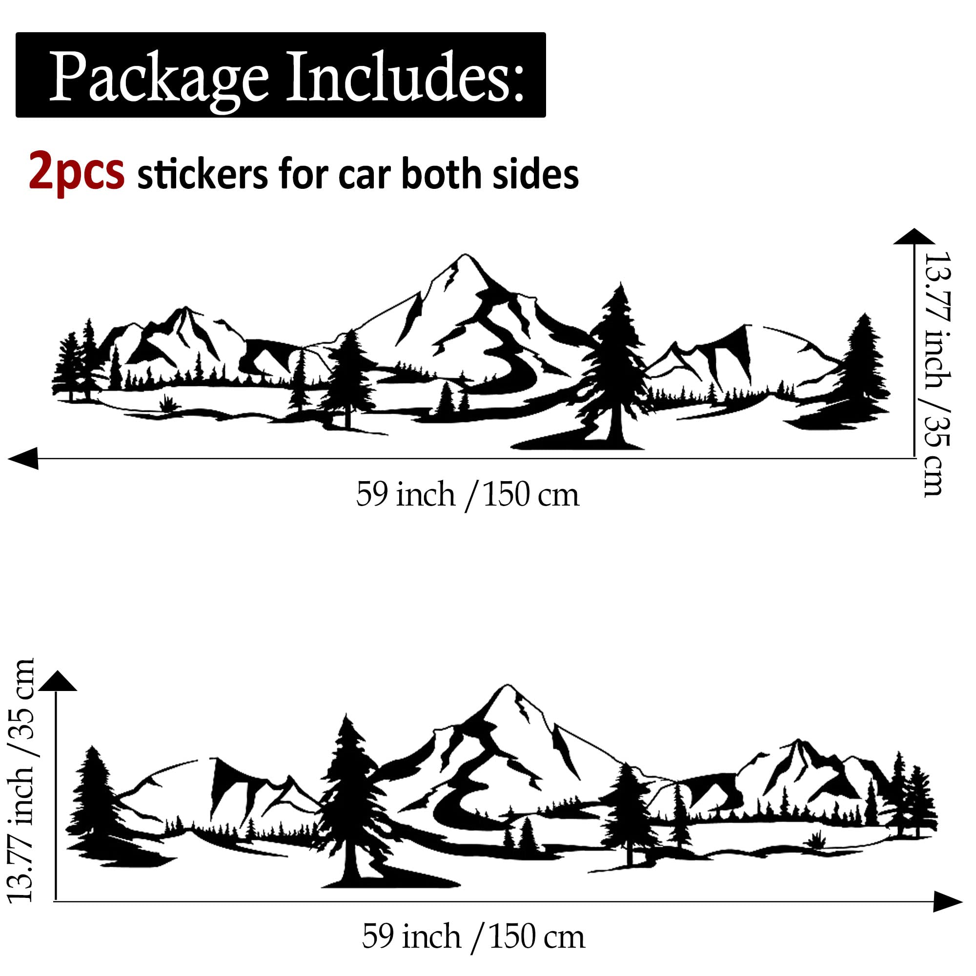 Premium Truck Stickers & Decals - Large Mountain Landscape Vinyl Decals for Pickup Trucks & SUVs | Forest Tree Graphics for Car Body & Doors | Cool Automotive Stickers for Men (Black) - Perfect for Off-Road Enthusiasts & Outdoor Adventure Lovers