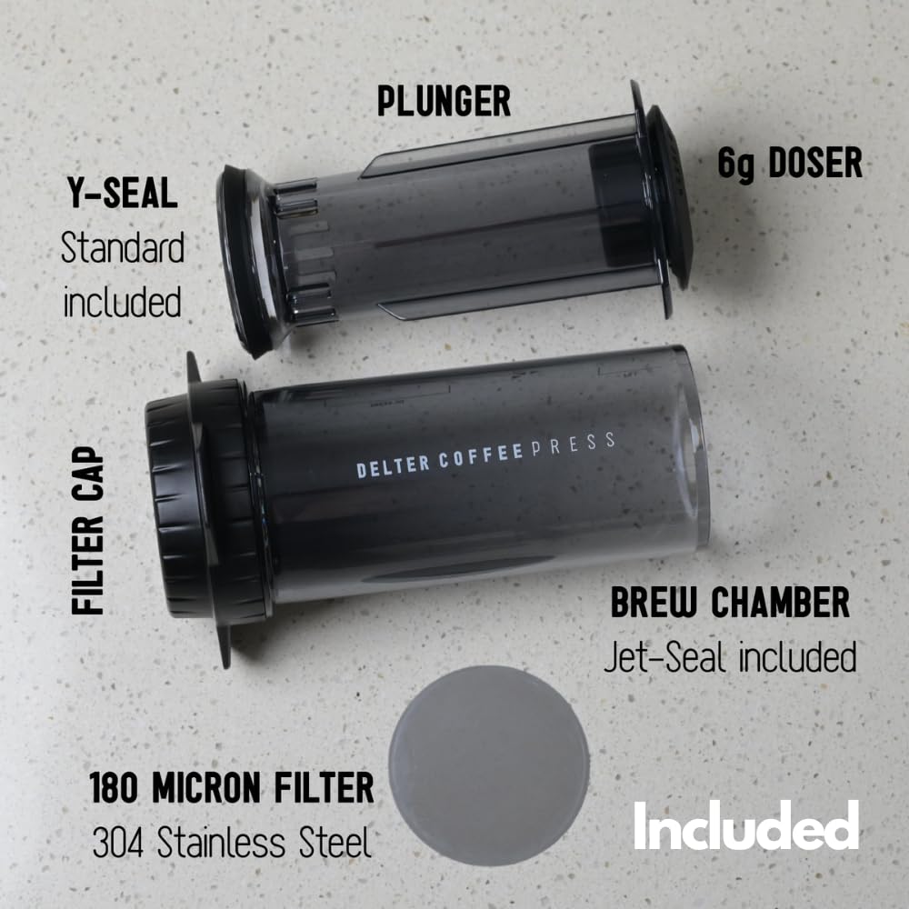Delter Coffee Press Smoked Grey Edition - Premium French Press with Metal Filter for Rich, Smooth Coffee | Perfect for Home Brewing, Camping & Gifts