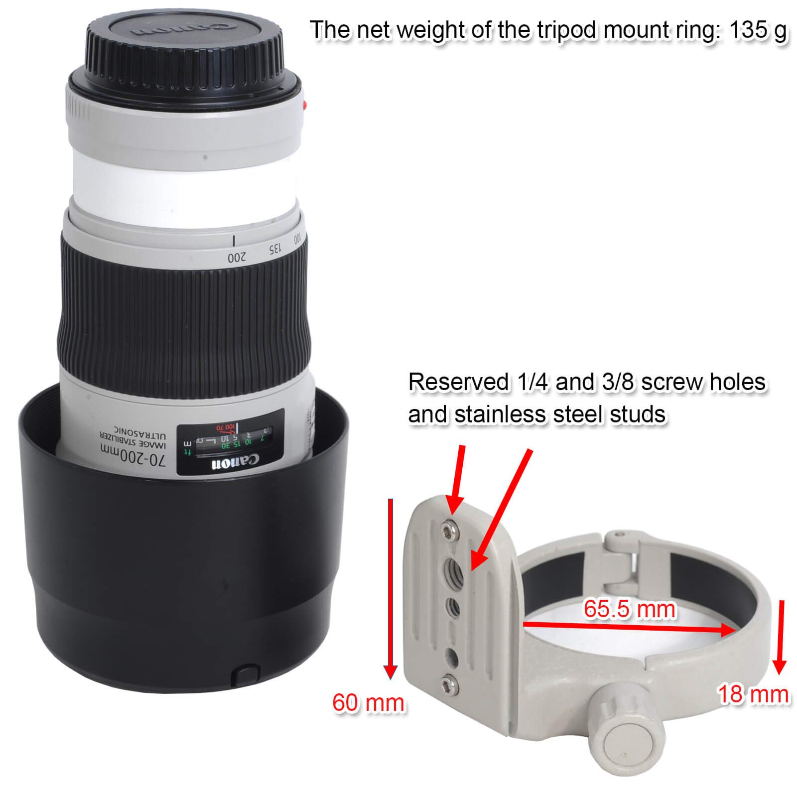 iShoot 65.5mm Tripod Mount Ring Lens Collar Support for Canon EF 70-200mm f/4L USM, 80-200mm f/2.8L & 400mm f/5.6L - Arca-Swiss Quick Release Plate Compatible with Tripod Ball Head - Perfect for Wildlife Photography, Sports Shooting & Travel Videography