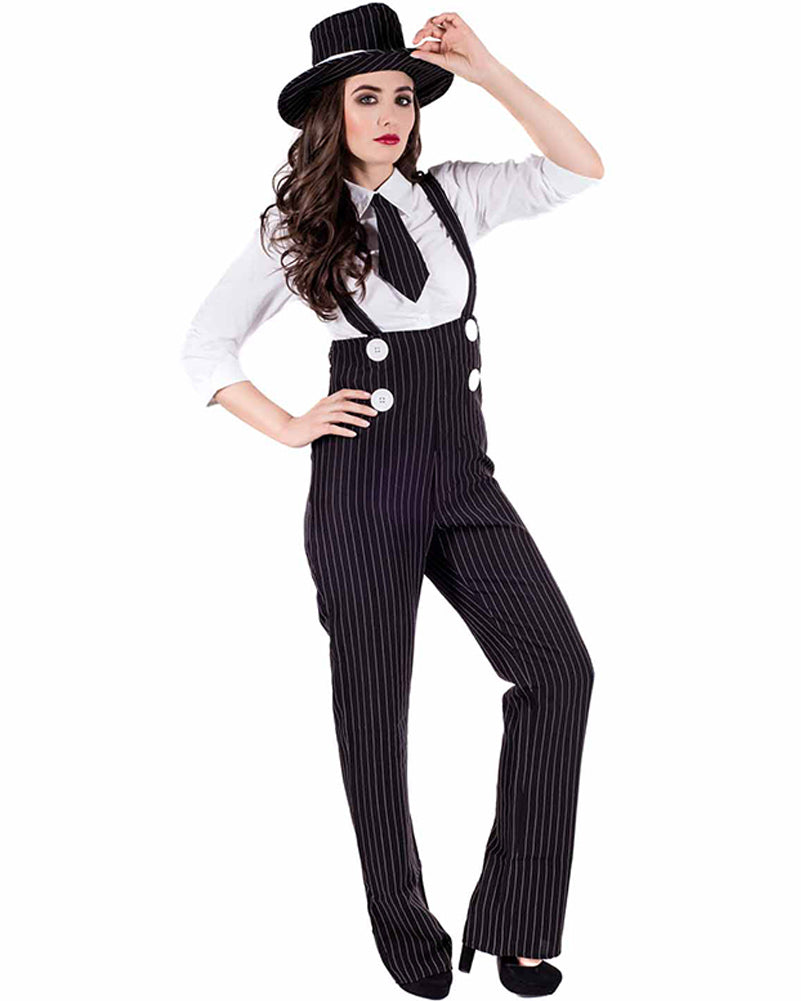 20s Pinstripe Lady Gangster Women's Costume - 1920s Flapper Dress for Halloween, Themed Parties & Vintage Events