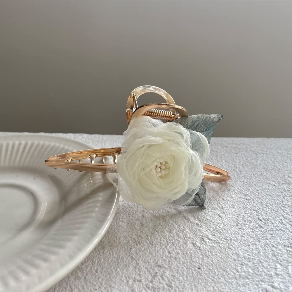 Large Flower Hair Clips for Women - Purple & White Mesh Rose Jaw Clips Hair Claws - Perfect for Weddings, Parties & Everyday Styling