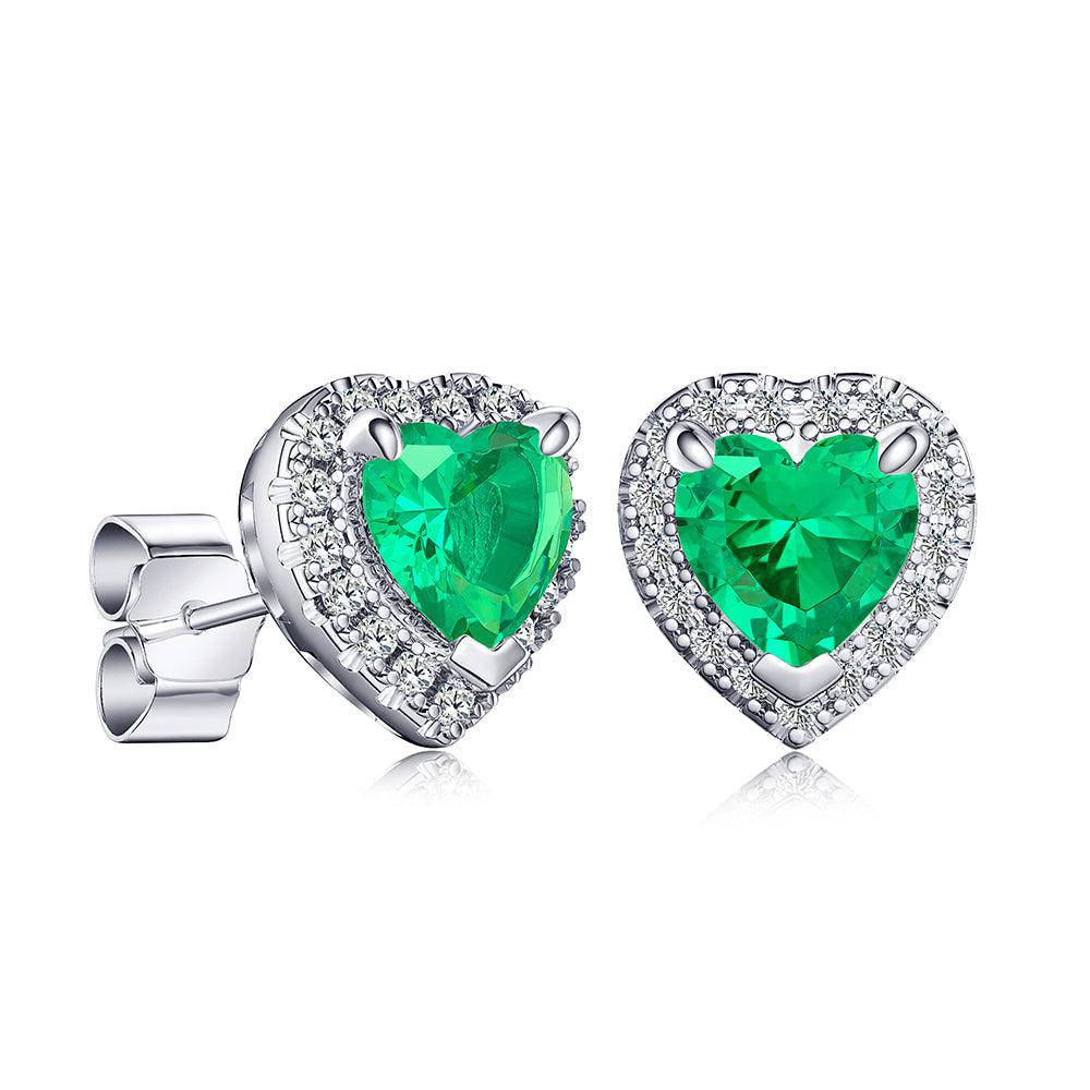 1 CT Heart Shaped Birthstone Stud Earrings with Halo - Elegant Sterling Silver Jewelry for Women, Perfect Gift for Anniversary, Valentine's Day & Special Occasions