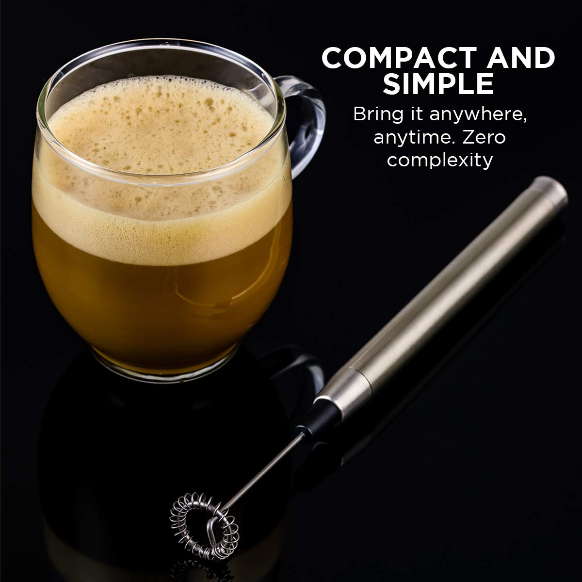 Ovente FRS1010S Electric Milk Frother - Handheld Portable Mixer with Stainless Steel Whisk, Battery Powered (2 AAA) - Compact Design for Coffee, Latte, Hot Chocolate & More - Perfect for Home, Office & Travel Use