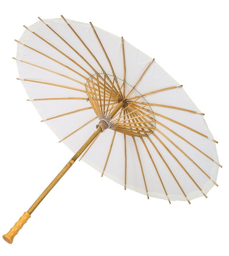 28 Pack White Wedding Paper Parasols with Long Elegant Handle - Perfect for Bridal Showers, Garden Parties & Photo Props