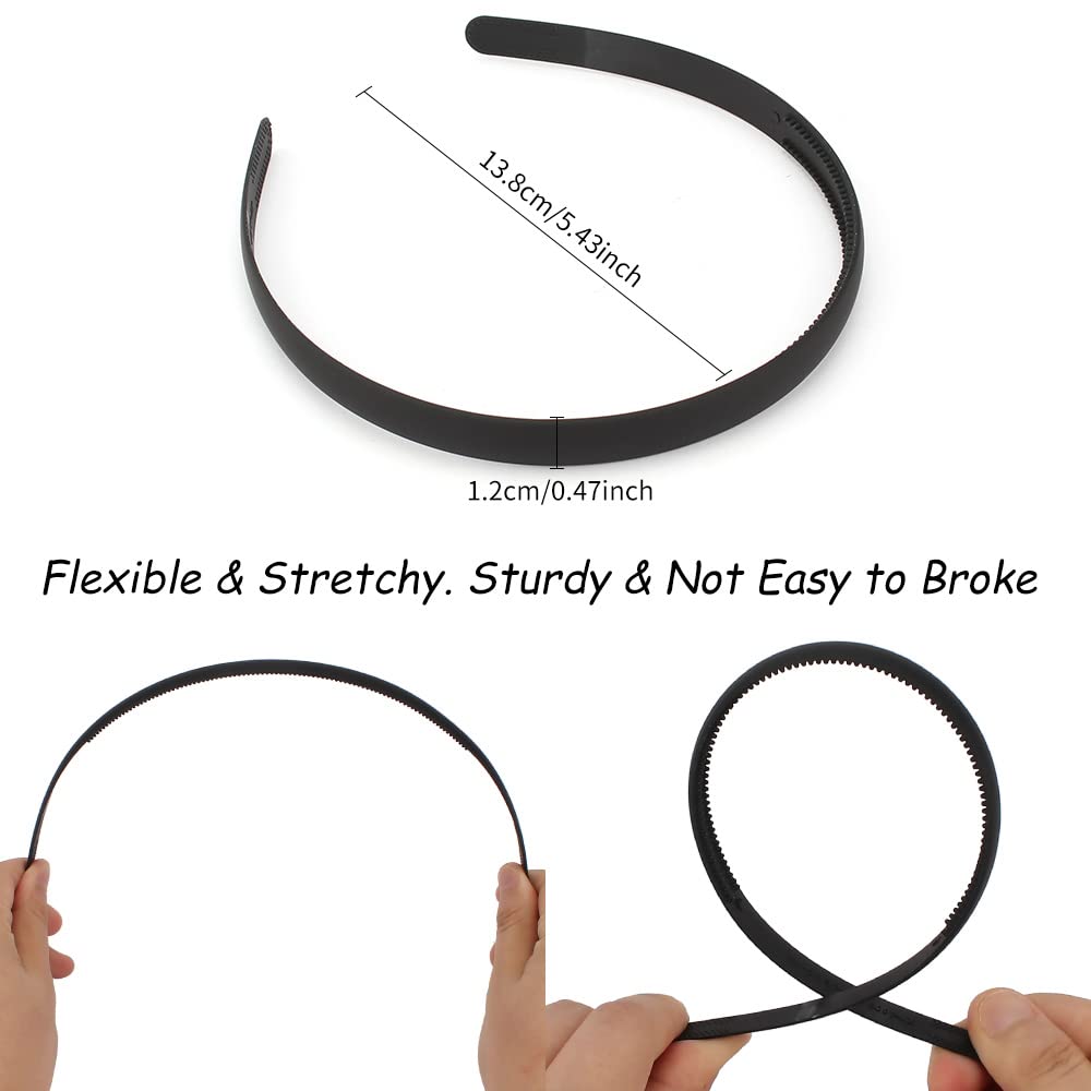 TOBATOBA Thin Plastic Hair Accessories - 6 Pack Skinny Black Headbands with Teeth for Women, Girls & Toddlers, Non-Slip Hair Bands for Daily Use, Sports & Halloween DIY (12mm Width) - Perfect for School, Workouts & Costume Parties