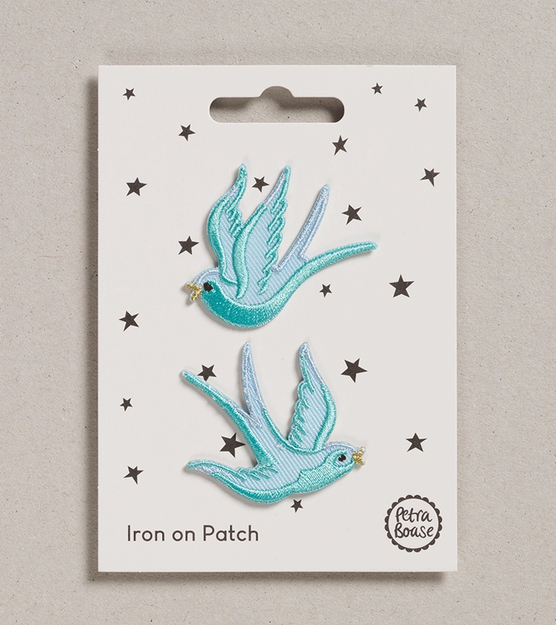 Blue Swallows Embroidery Patches Set by Petra Boas - Perfect for DIY Crafts, Jackets, Backpacks & Denim Customization