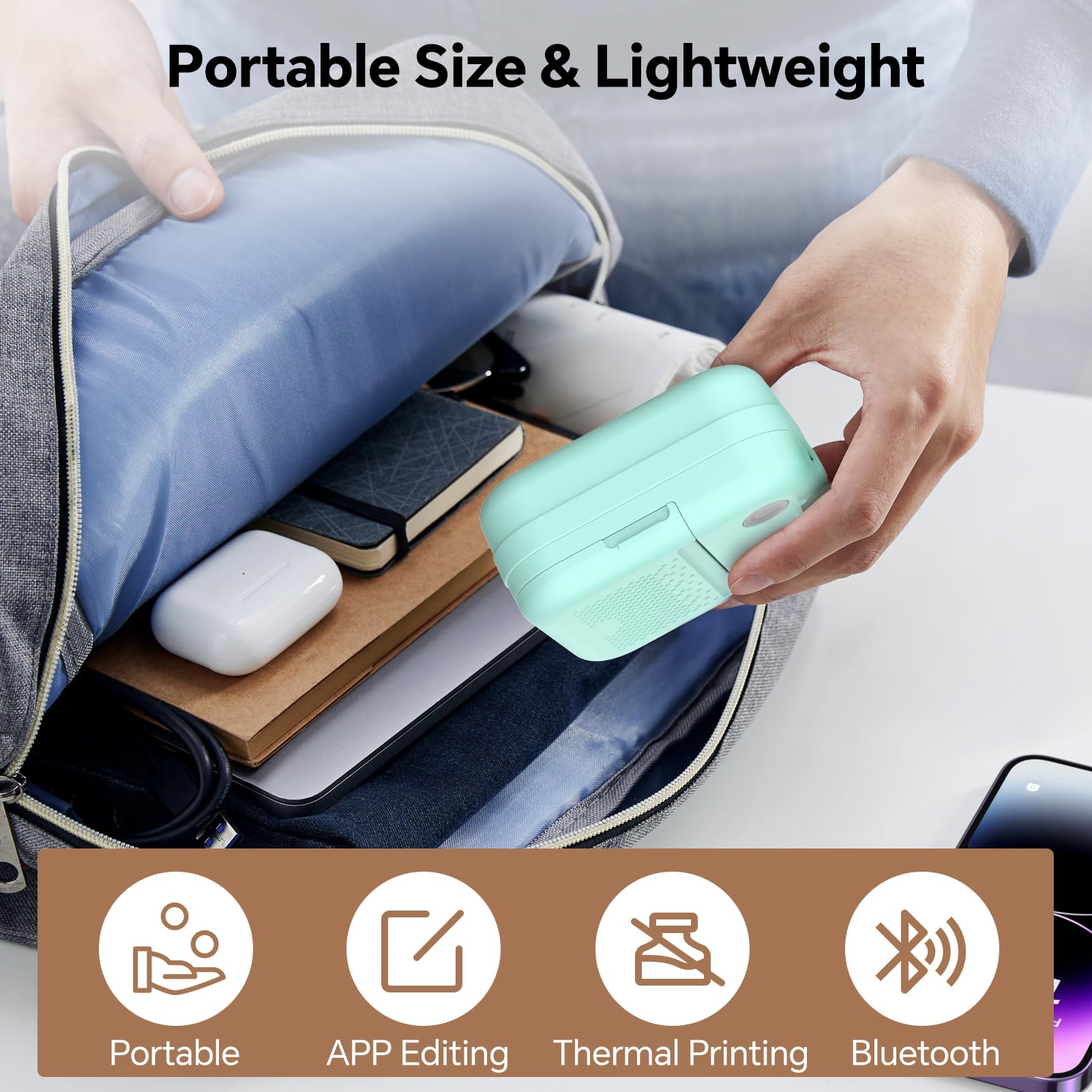 Rotema Bluetooth Thermal Label Printer with Tape - Portable Mini Sticker Maker for Home, Office & Small Business | Wireless Label Printing for Packages, Shipping, Organizing & Crafting (Works with Smartphones)