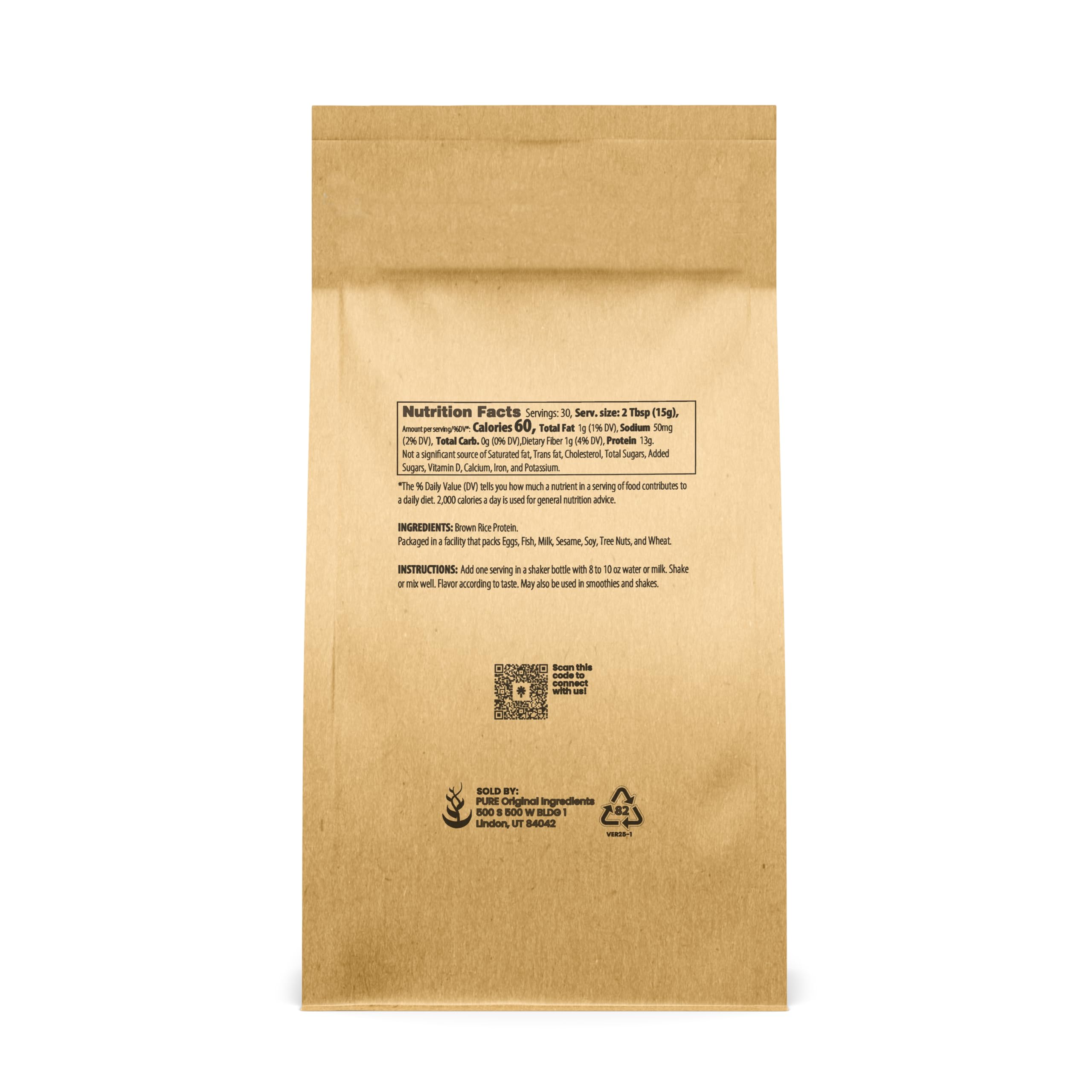 PURE ORIGINAL INGREDIENTS Organic Brown Rice Protein Powder (1 lb) - Vegan, Gluten Free, Non-GMO, Sprouted Brown Rice for Smoothies, Shakes & Post-Workout Recovery - Perfect for Athletes & Health Enthusiasts