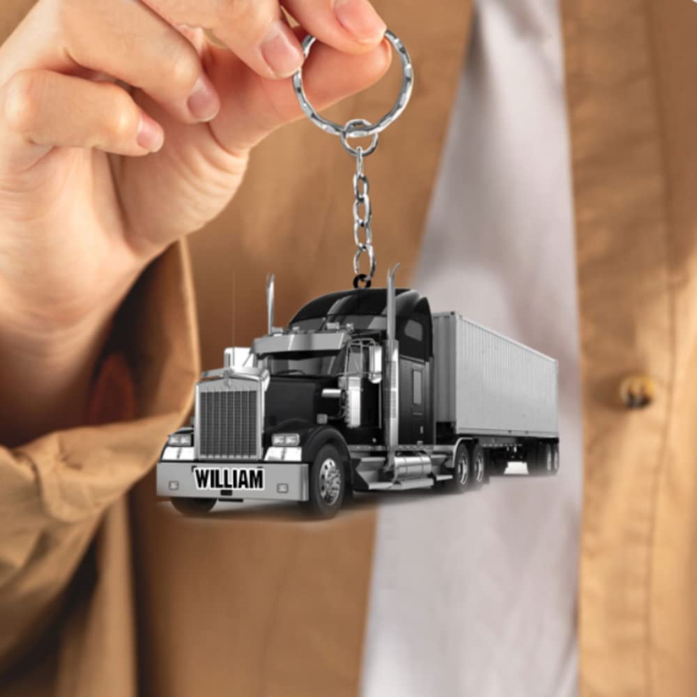 Custom Trucker Acrylic Keychain - Personalized Truck Driver Gift for Men - Great Father's Day Present - Ideal for Work Keys, Car Keys & Gift Giving
