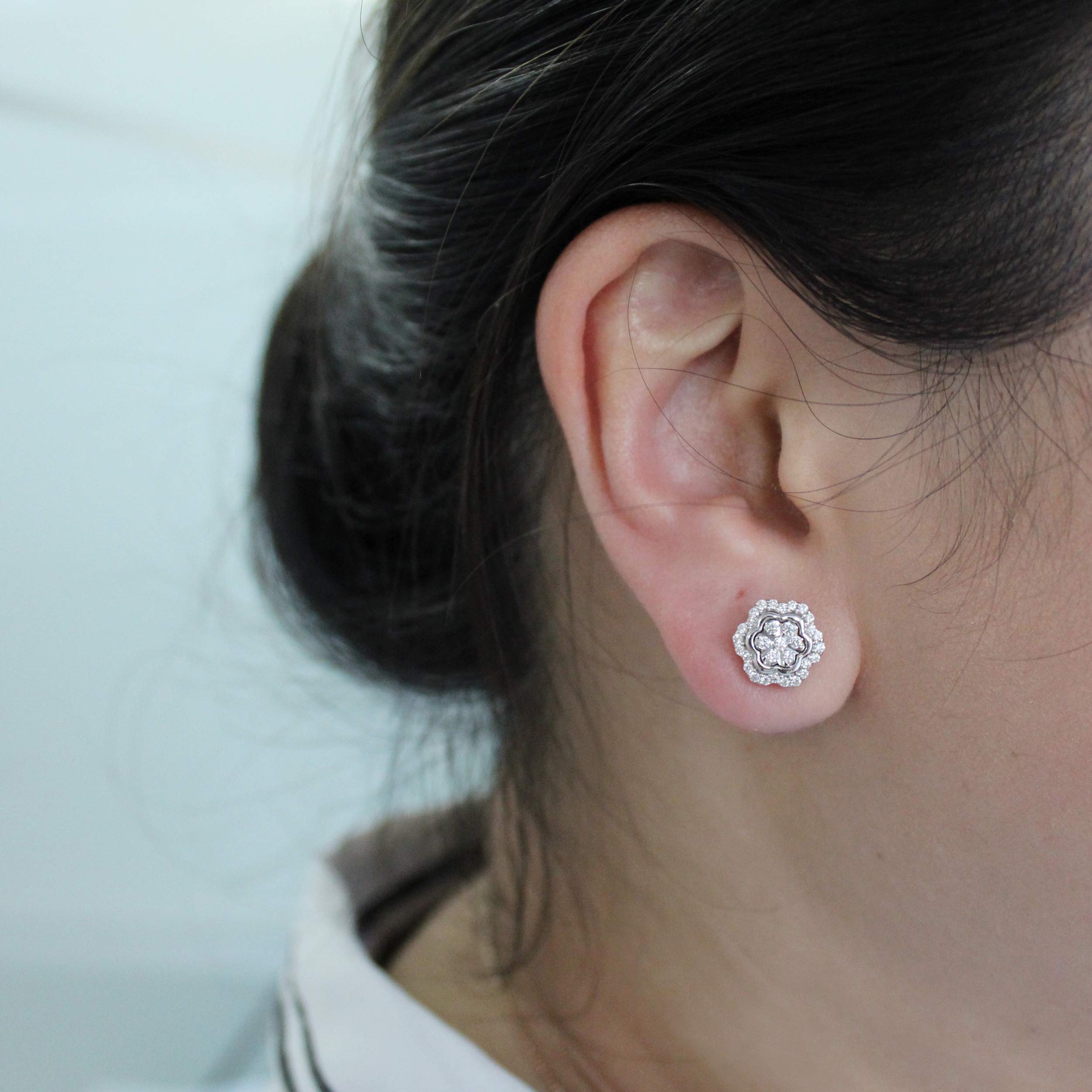 Women's Sterling Silver Floral Cluster Round Diamond Stud Earrings | 1/4 Cttw to 1/2 Cttw | Perfect for Weddings, Anniversaries & Special Occasions