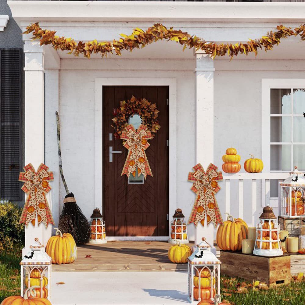 Fall Wreath Bows - Orange Buffalo Plaid for Thanksgiving Decor