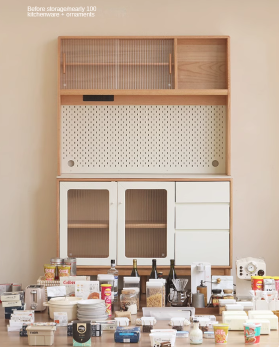 Solid Oak Wood Rock Board Sideboard - Rustic Farmhouse Buffet Cabinet for Dining Room, Living Room & Entryway Storage