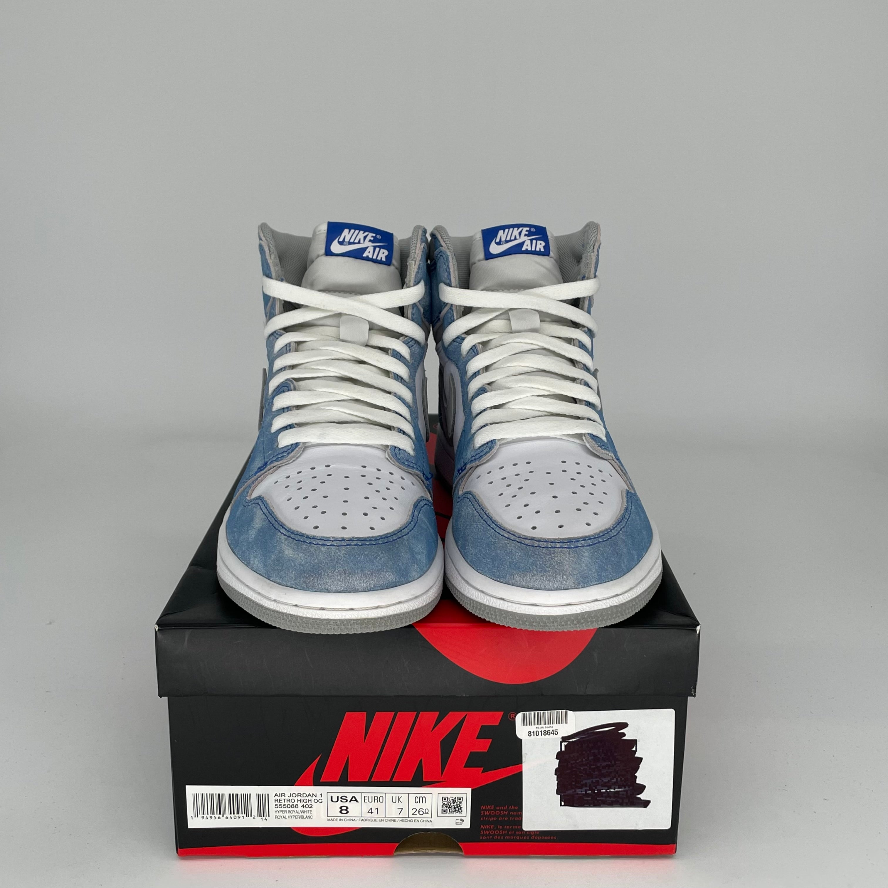 Original: AIR JORDAN 1 HYPER ROYAL SIZE 8 555088 402   Optimized: Air Jordan 1 Retro High OG 