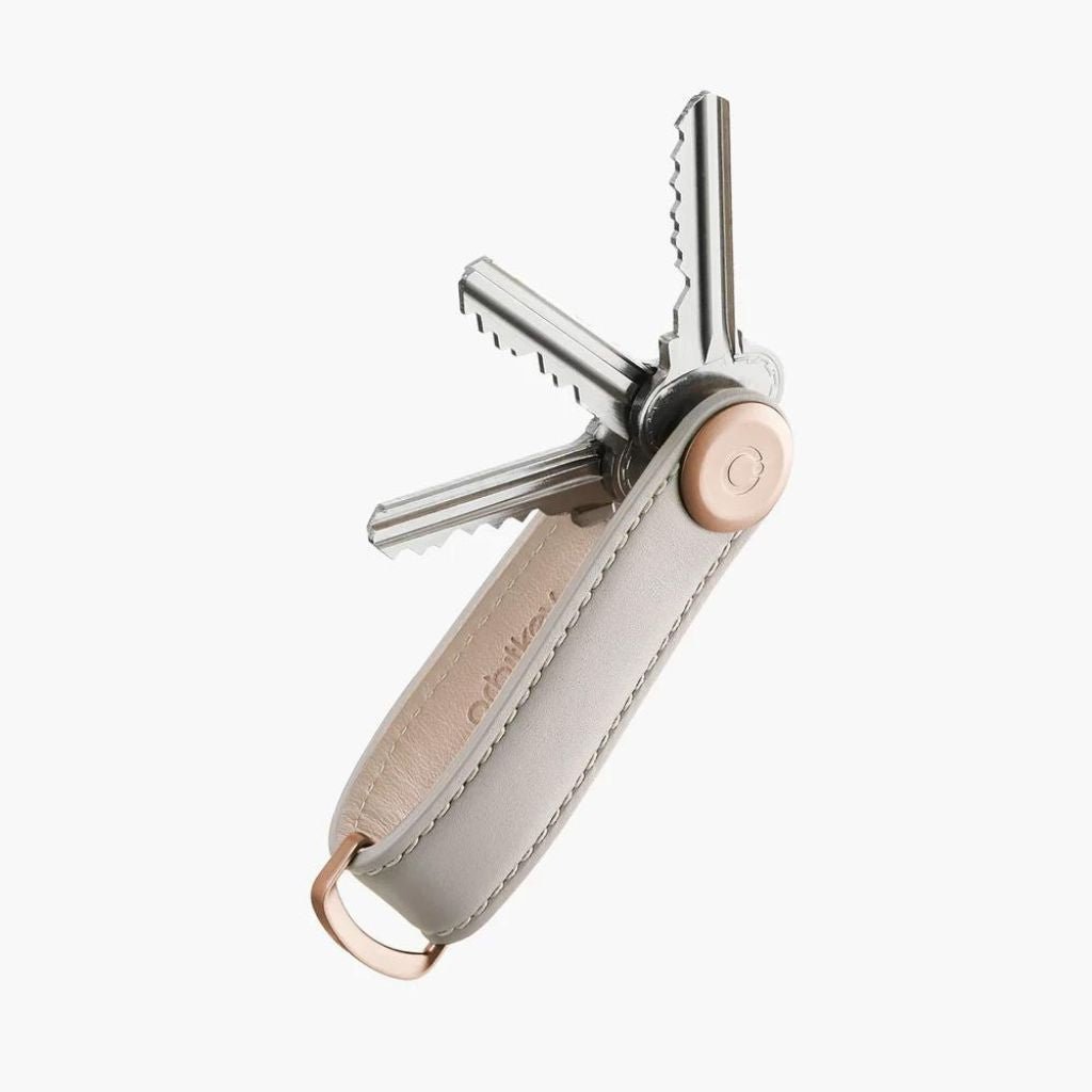 Orbitkey Leather 2.0 Key Organizer - Premium Minimalist Key Holder for Keys, Cards & Cash | Stone Grey | Compact & Durable Everyday Carry (EDC) Accessory for Home, Office & Travel